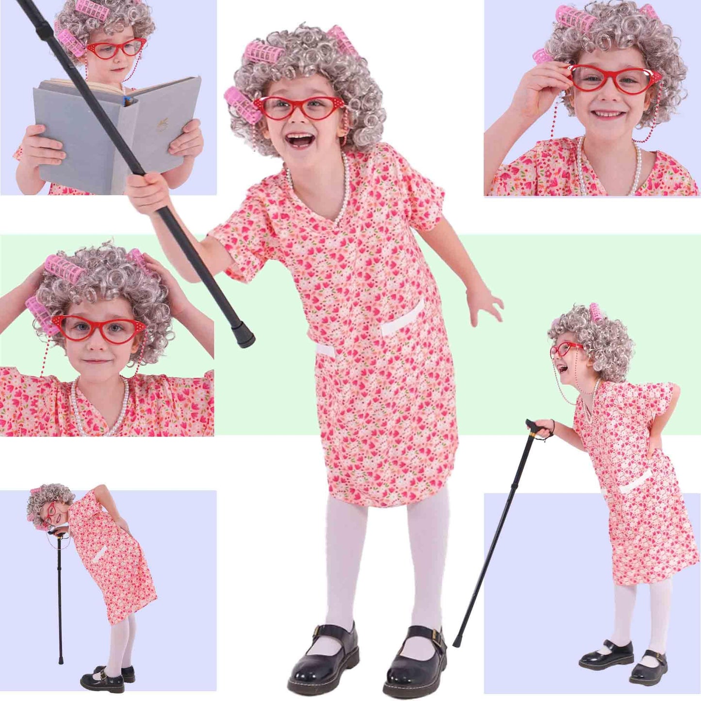 Znorso Old Lady Costume for Kids | 100 Days of School Wig & Grandma Dress-Up