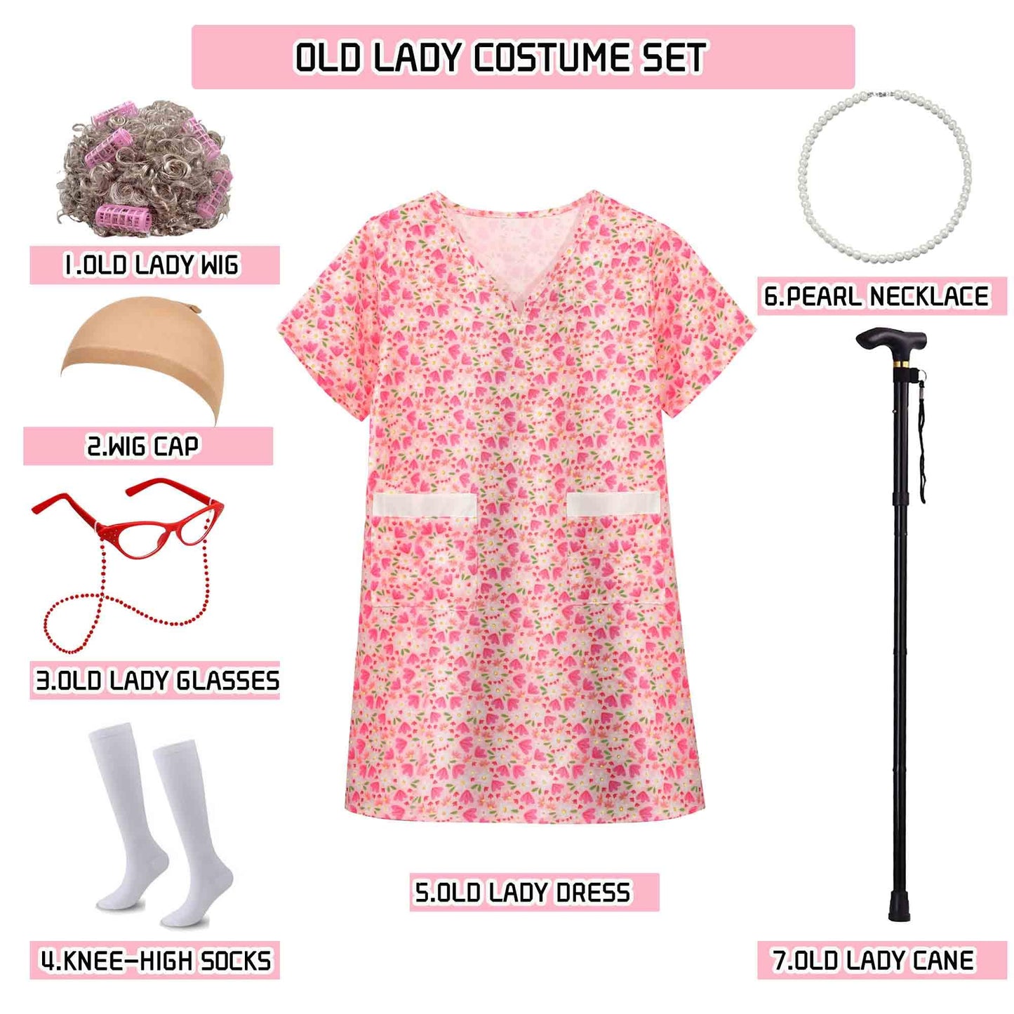 Znorso Old Lady Costume for Kids | 100 Days of School Wig & Grandma Dress-Up