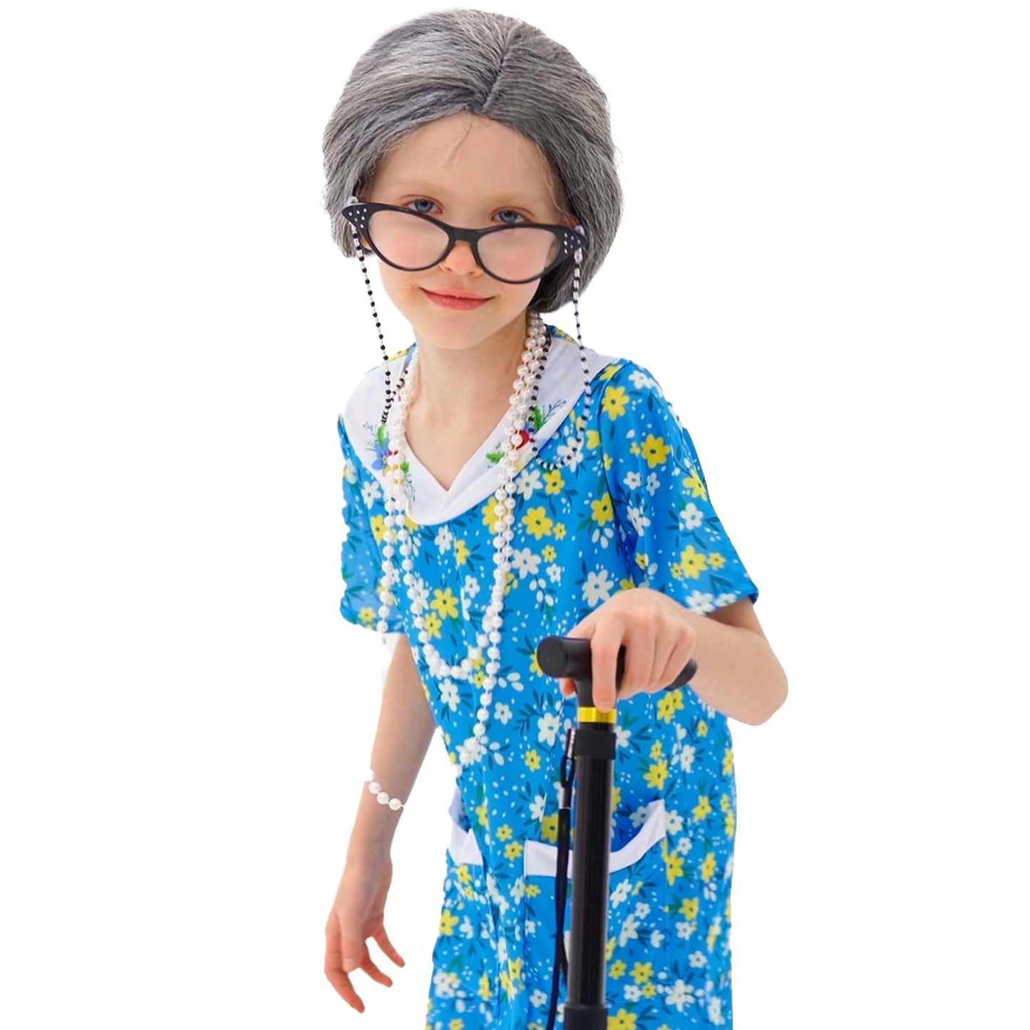 Znorso Old Lady Costume Kit for 100 Days of School & Halloween – Dress, Wig, Cane & More