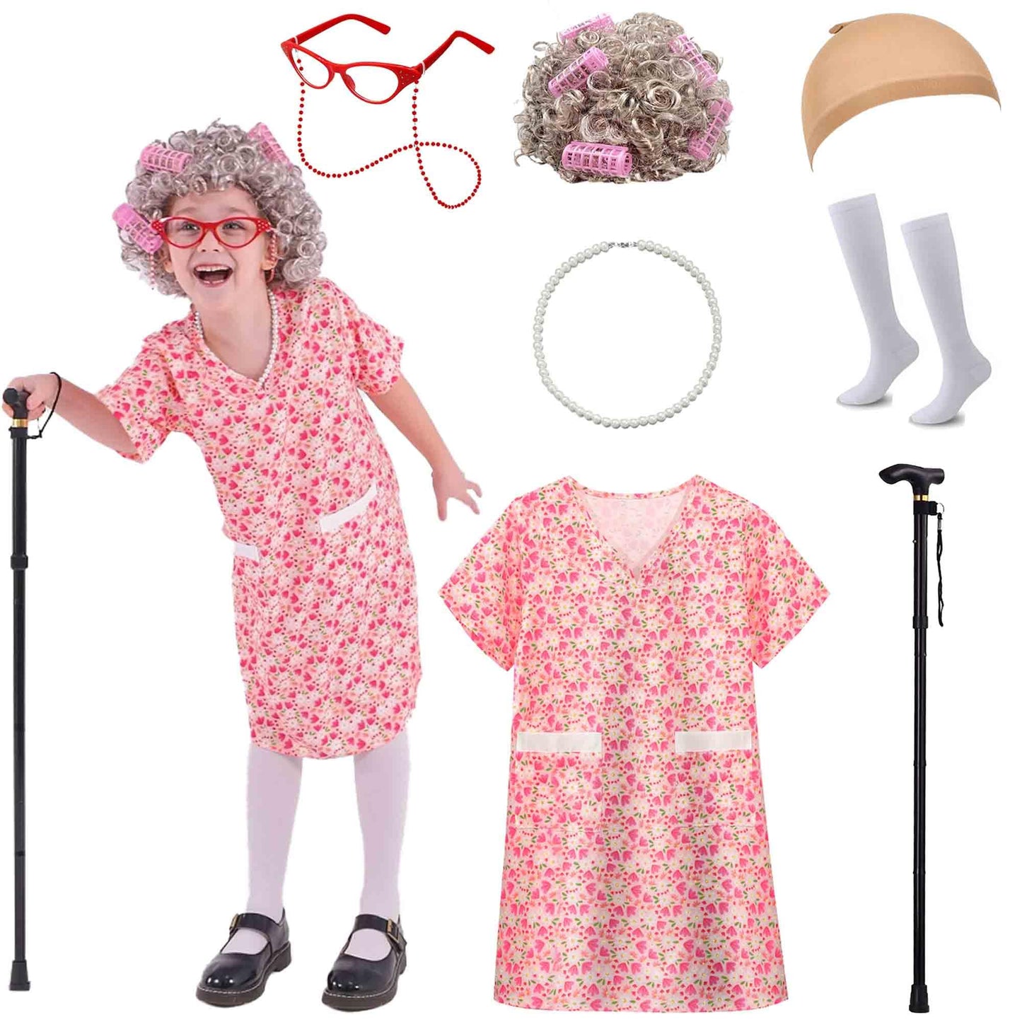 Znorso Old Lady Costume for Kids | 100 Days of School Wig & Grandma Dress-Up