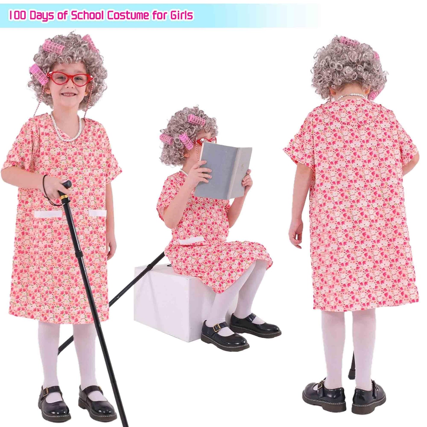Znorso Old Lady Costume for Kids | 100 Days of School Wig & Grandma Dress-Up