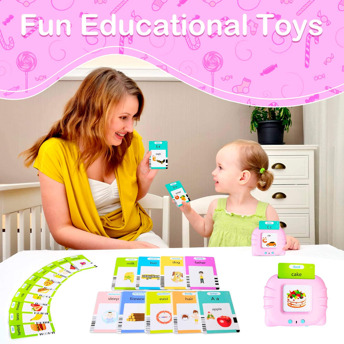 ZNZ 510 Talking Flash Cards for Toddlers 2-4 | 255 Cards + Reader | Montessori & Sensory Toys