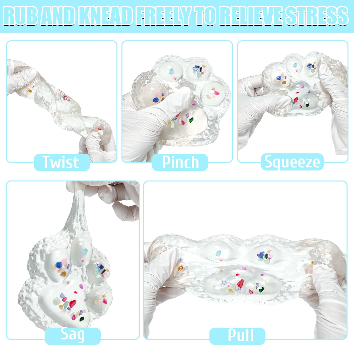 Zoacrn Big Taba Squishy Paw – 4.2in Clear Cat Paw Squeeze Toy, Desk Fidget & Stress-Relief Toy