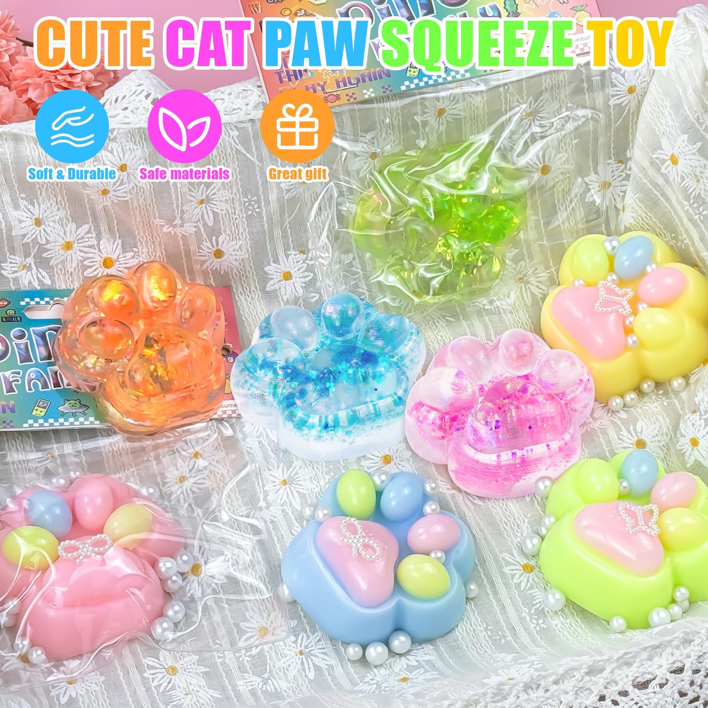 Zoacrn Taba Squishies Paw – 8 Cat Paw Squeeze Toys for Fidgeting and Focus