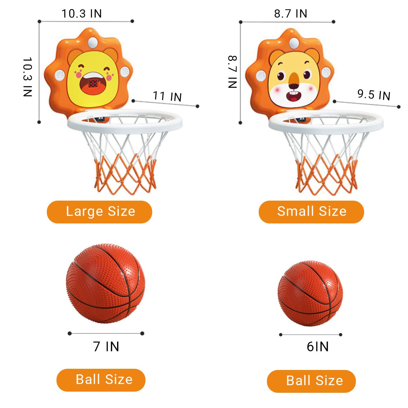 ZOENMG Toddler Basketball Hoop Indoor Toy – Adjustable Height & Portable Scoreboard (Orange, Large)