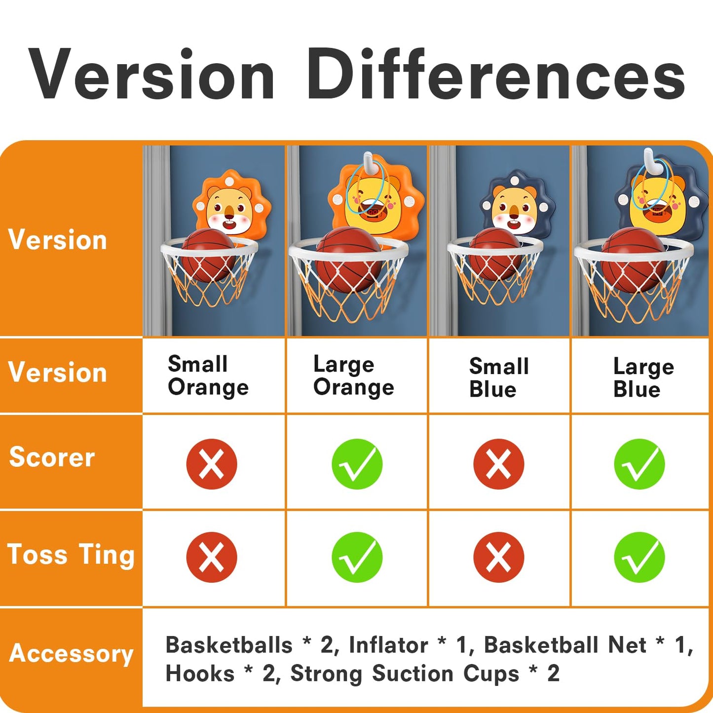 ZOENMG Toddler Basketball Hoop Indoor Toy – Adjustable Height & Portable Scoreboard (Orange, Large)