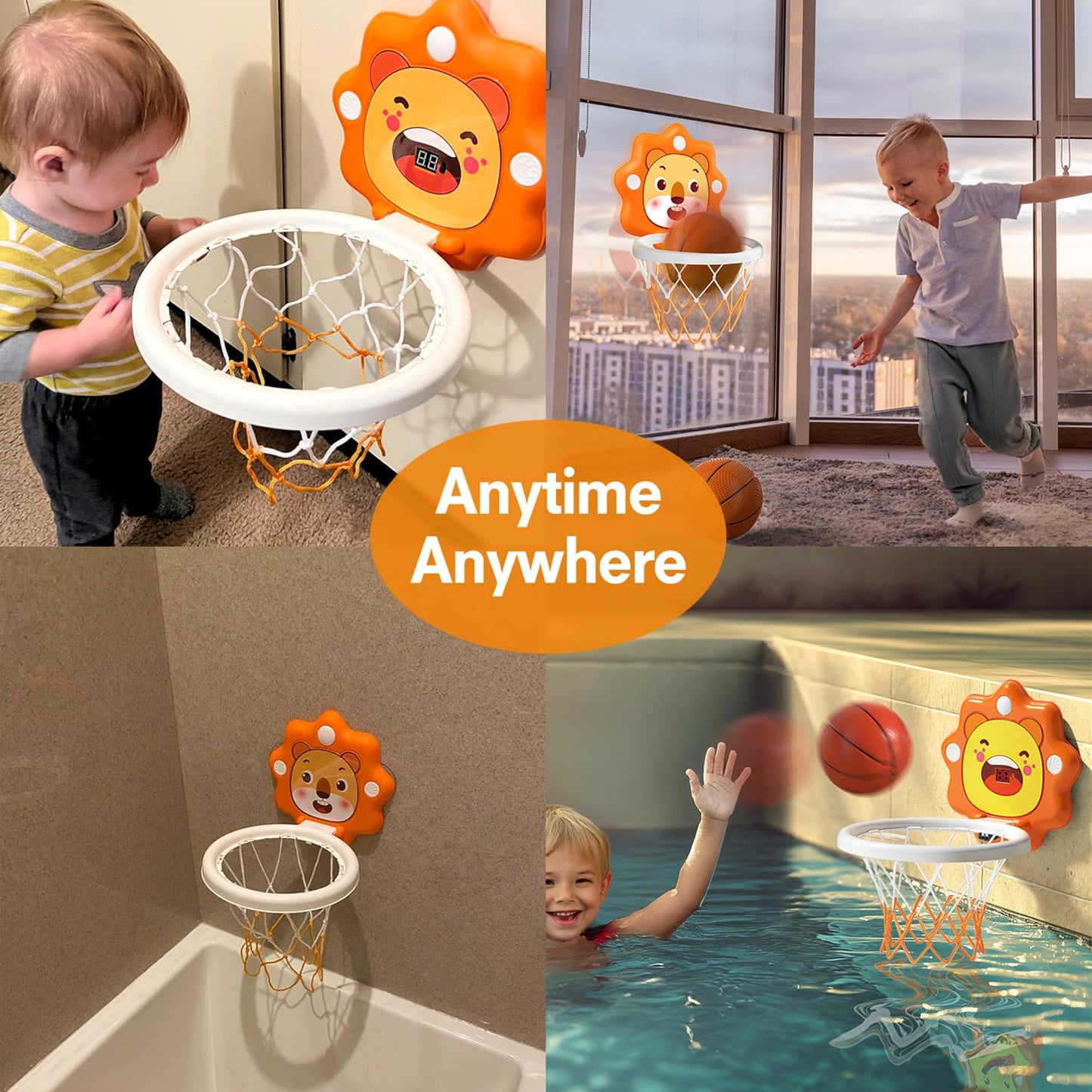 ZOENMG Toddler Basketball Hoop Indoor Toy – Adjustable Height & Portable Scoreboard (Orange, Large)