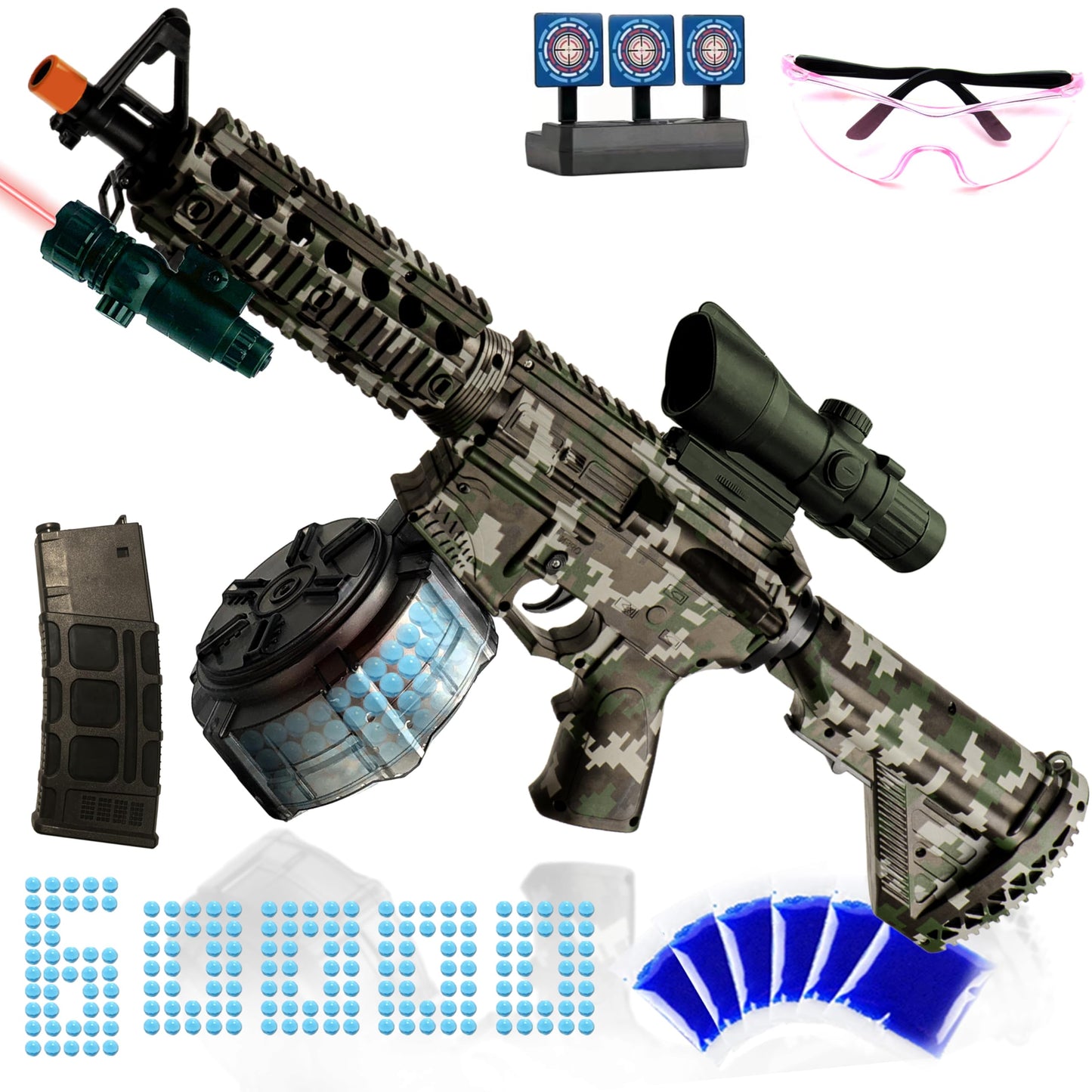 ZoffyFabrizio M416 Large Gel Splat Blaster with Goggles - Dual Mode