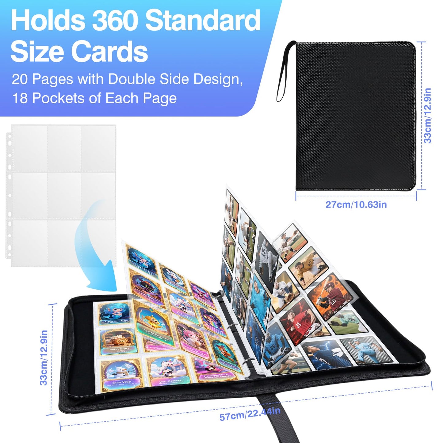 Zofly 30-Pack 540-Pocket Binder Pages — Double-Sided 9-Pocket Card Sleeves
