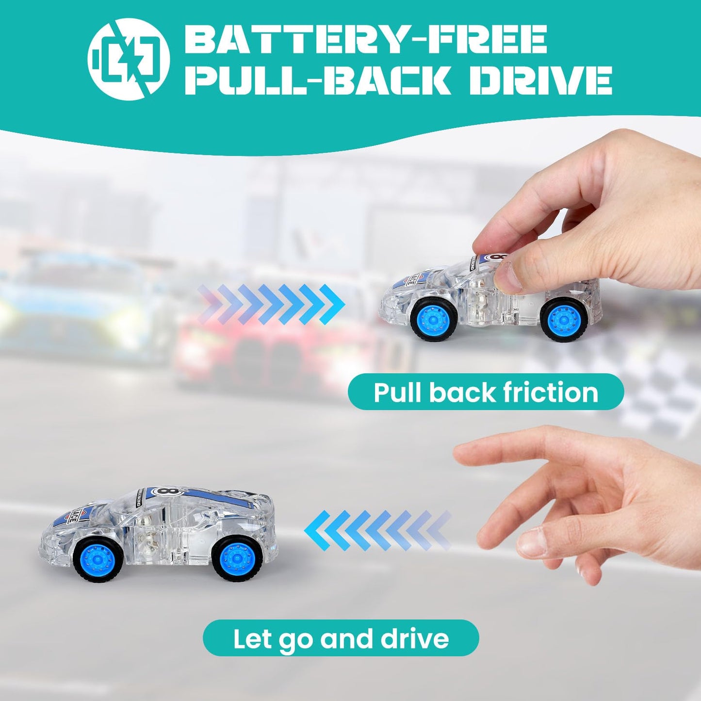 ZOHANINDL LED Light Up Pull Back Car Toys (2 Pack) – Glowing Race Cars for Kids 3–8 | Batteries Included