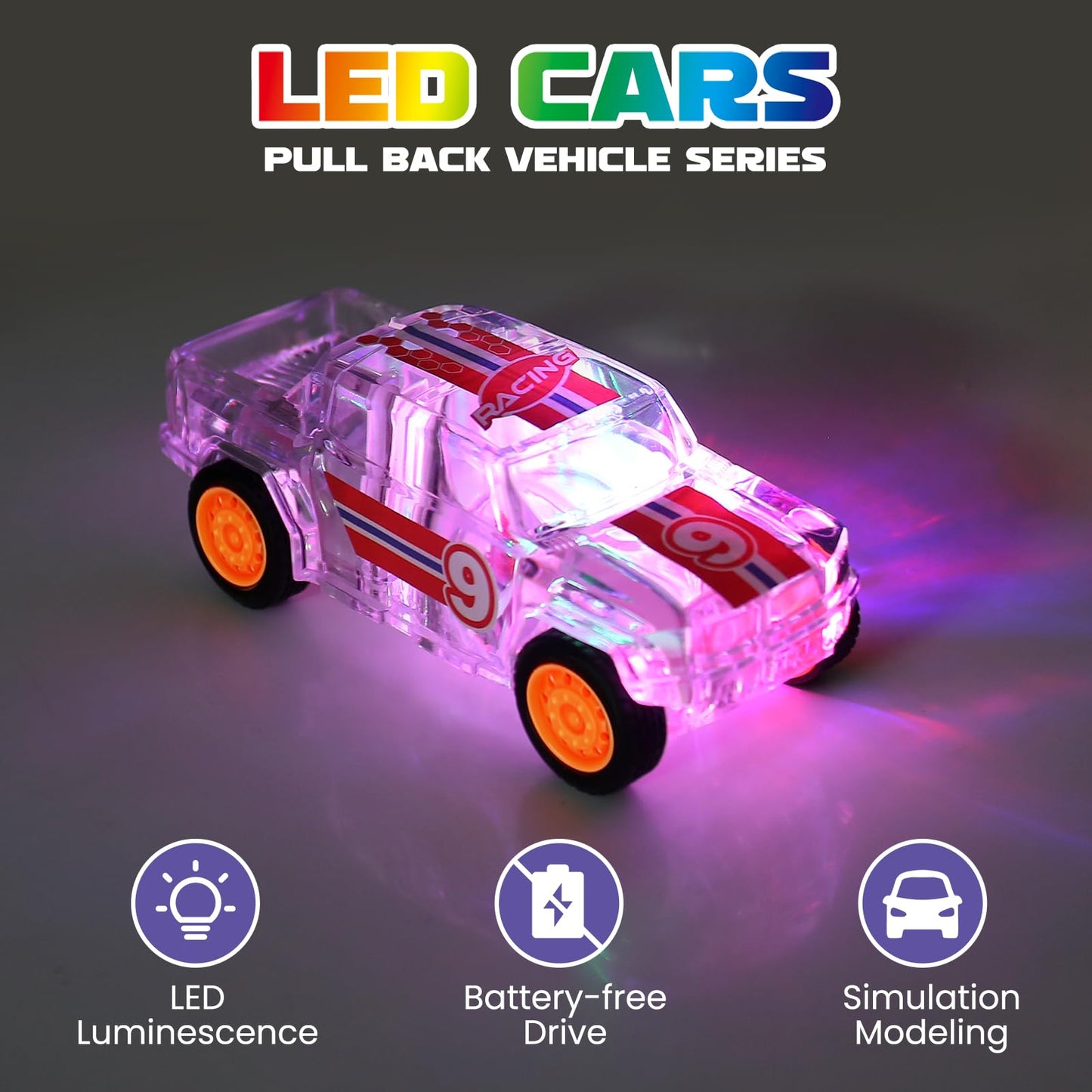 ZOHANINDL LED Light-Up Monster Truck Toys - 2 Pack Pull-Back Cars for Toddlers