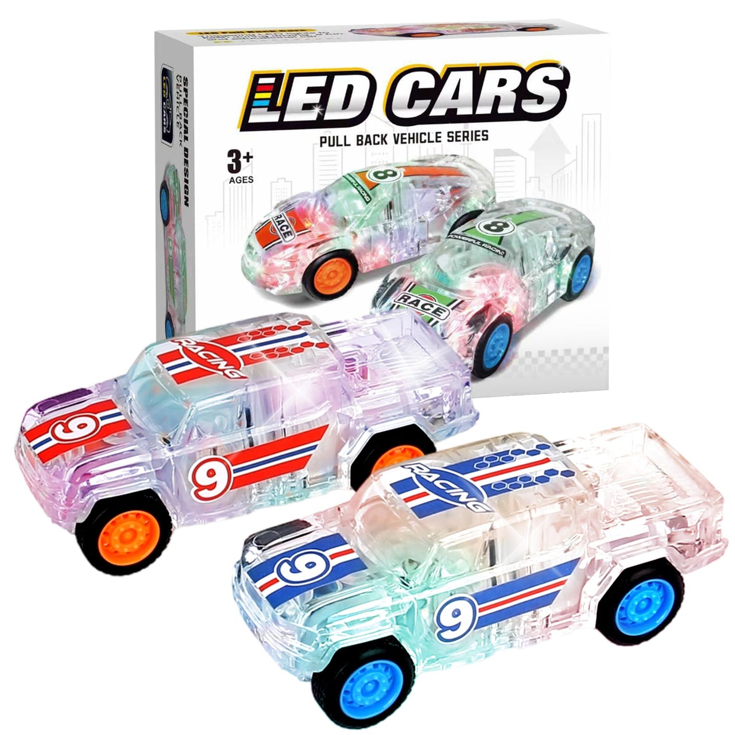 ZOHANINDL LED Light-Up Monster Truck Toys - 2 Pack Pull-Back Cars for Toddlers