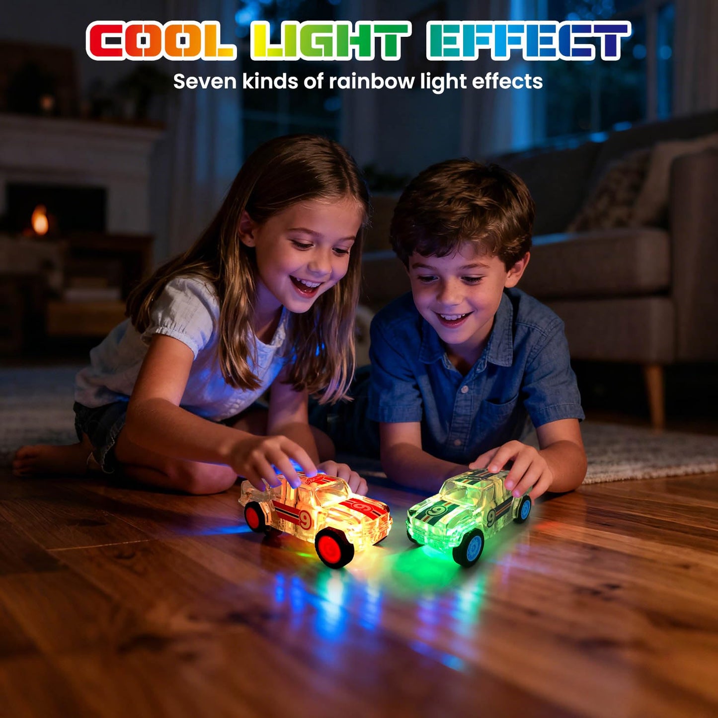 ZOHANINDL LED Light-Up Monster Truck Toys - 2 Pack Pull-Back Cars for Toddlers