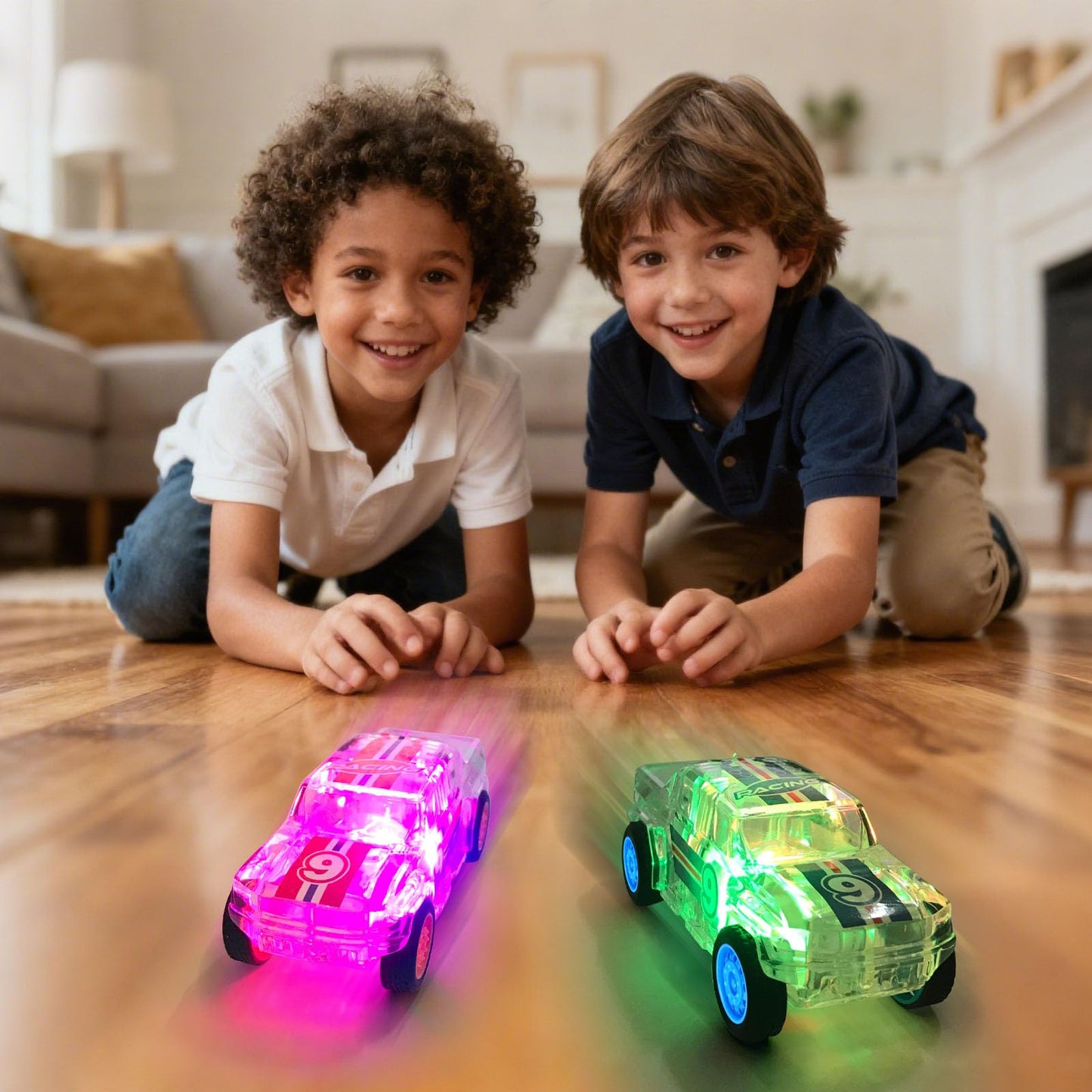 ZOHANINDL LED Light-Up Monster Truck Toys - 2 Pack Pull-Back Cars for Toddlers