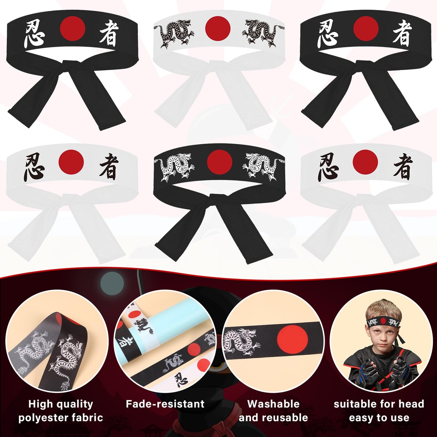 ZOIIWA 24Pcs Karate Headbands – Japanese Sushi Chef Bandana Headwear for Karate, Kitchen, and Party Favors