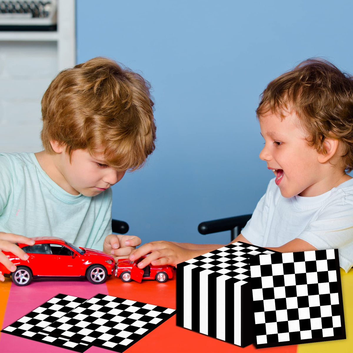 ZOIIWA 50 Pack Black & White Checkered Napkins | Disposable Race Car Party Supplies
