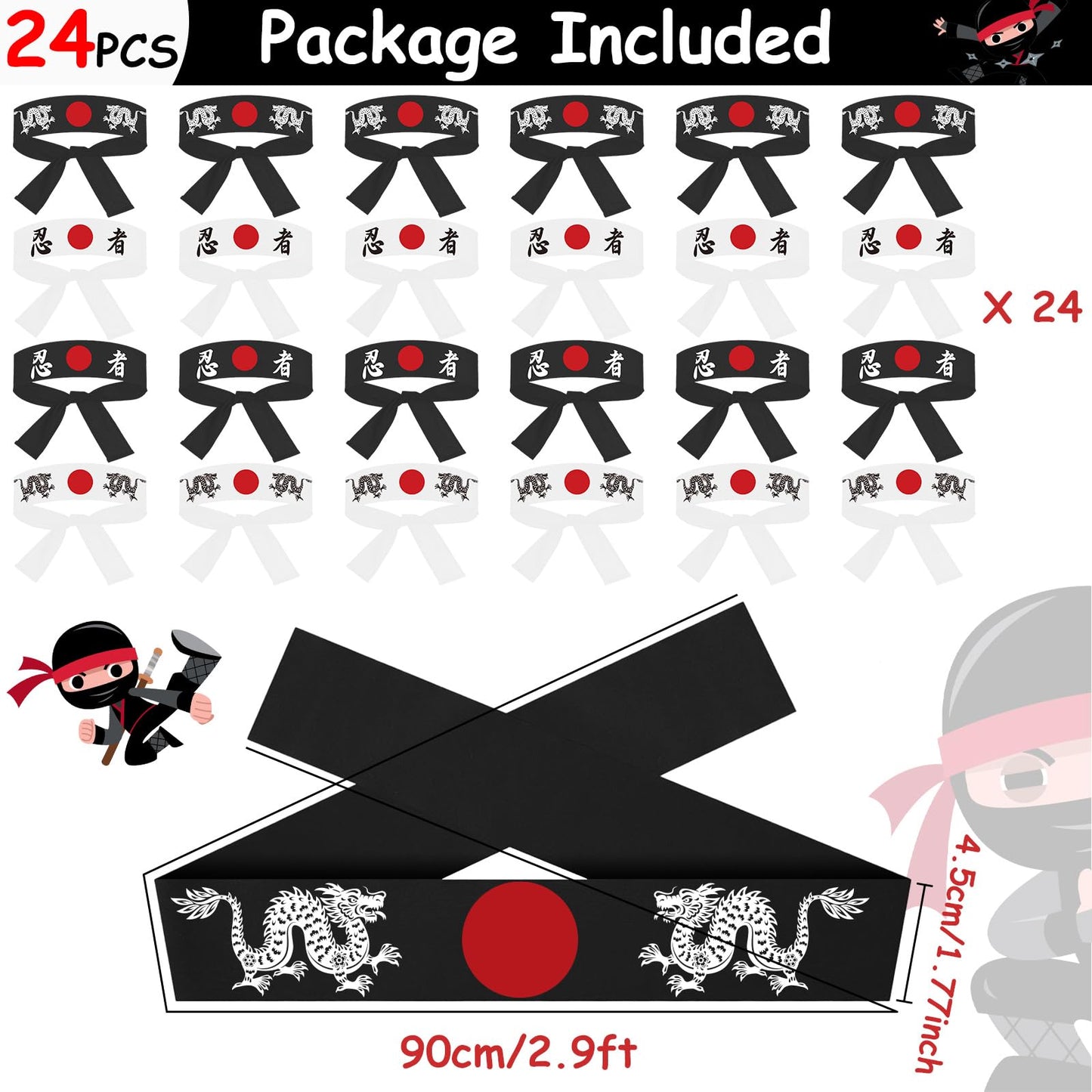 ZOIIWA 24Pcs Karate Headbands – Japanese Sushi Chef Bandana Headwear for Karate, Kitchen, and Party Favors