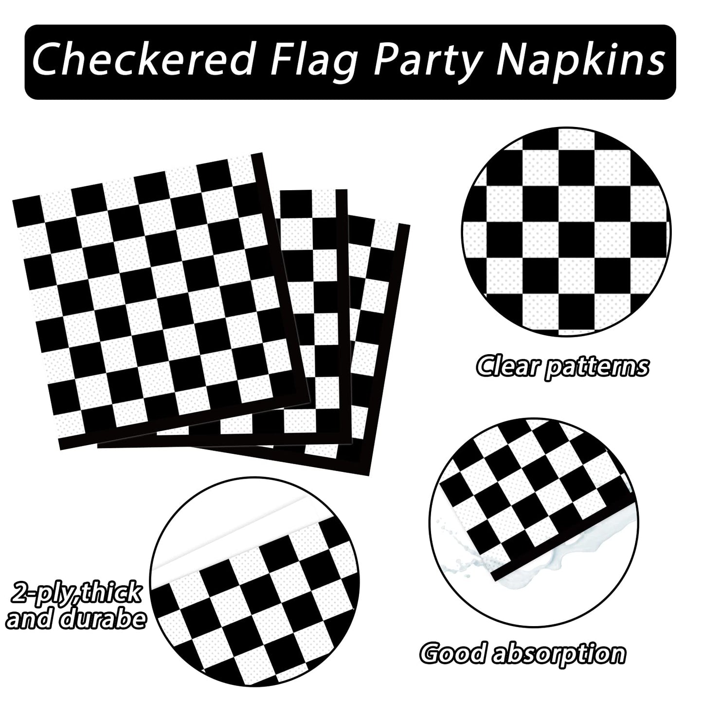 ZOIIWA 50 Pack Black & White Checkered Napkins | Disposable Race Car Party Supplies