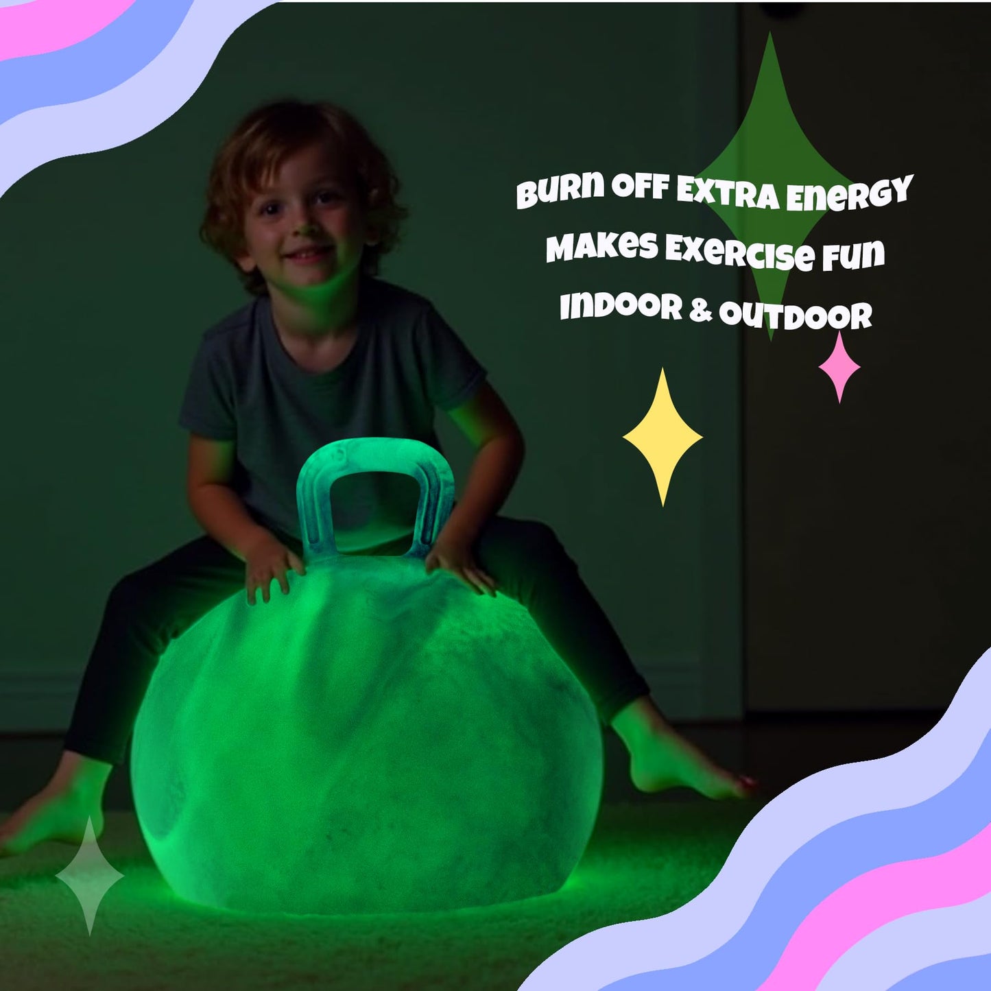 ZOOJOY Glow-in-the-Dark Hopper Ball for Kids | 18-Inch Light Up Bouncy Ball with Handle