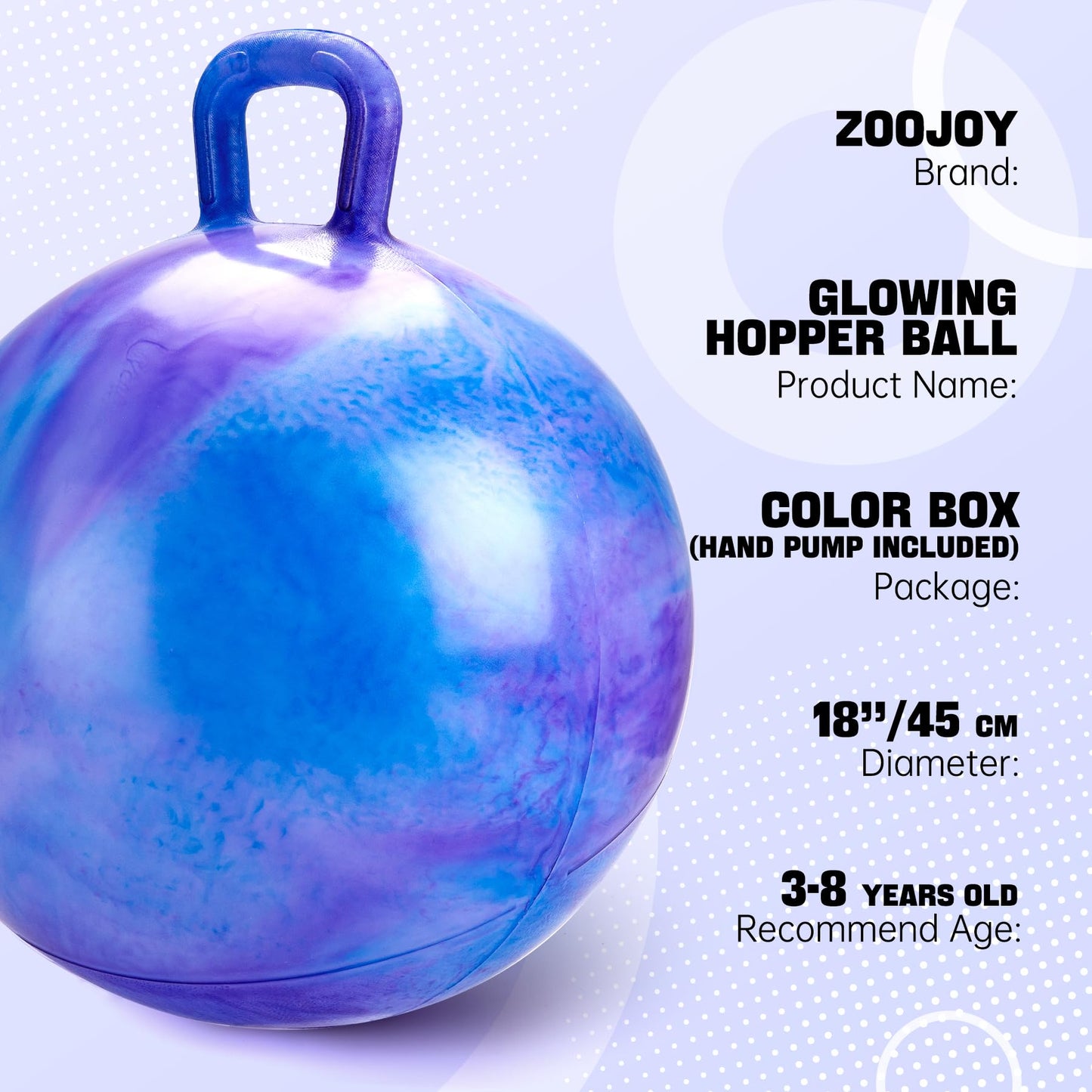ZOOJOY Glow-in-the-Dark Hopper Ball for Kids | 18-Inch Light Up Bouncy Ball with Handle