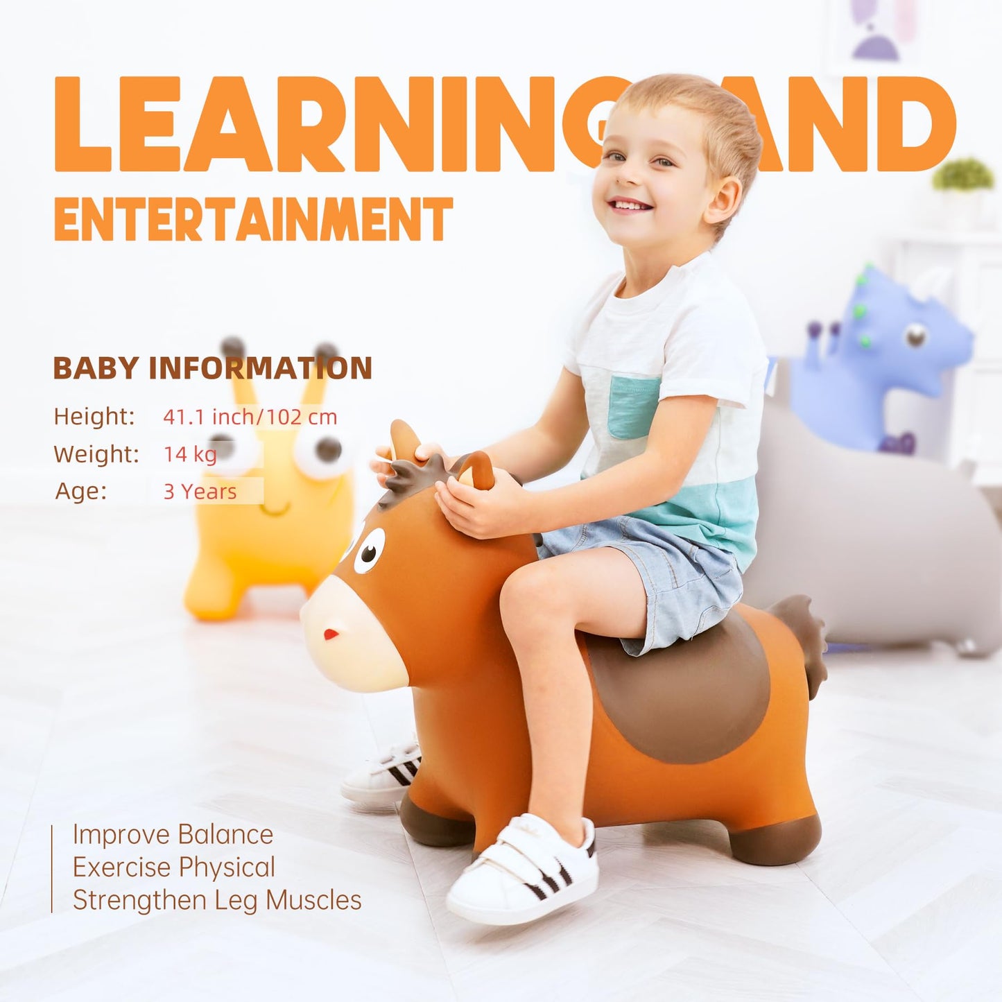 ZOOJOY Bouncy Horse Hopping Toy for Toddlers – Inflatable Ride-On for Indoor & Outdoor Play