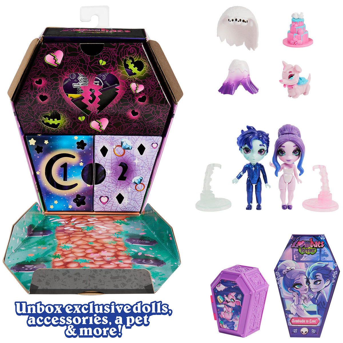 Zombaes Forever Zombadie to Love Deluxe Set – 2 Exclusive 3.5-inch Dolls, Pet & Accessory