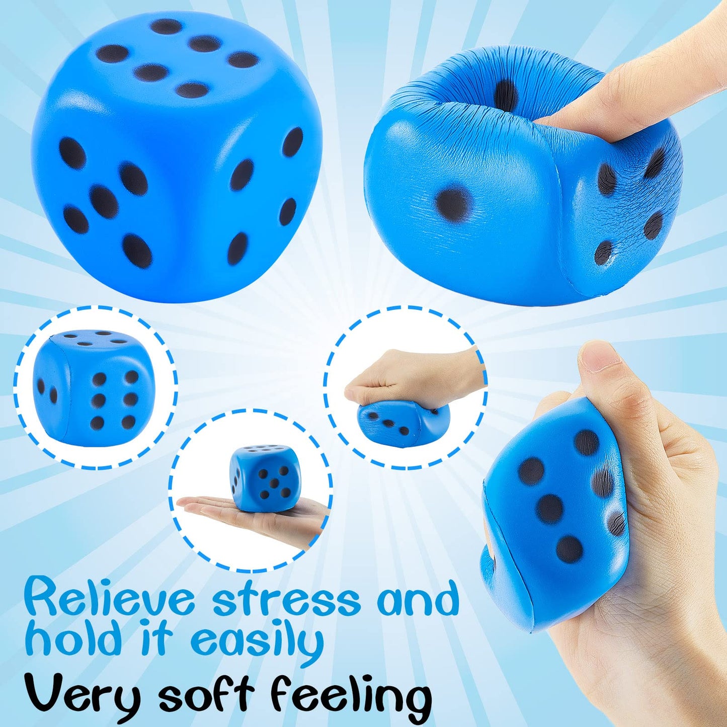 Zomiboo 2 Pcs Large 2.3'' Foam Dice – Giant 6-Sided Dice for Classrooms, Parties, Stress Relief (Red & Blue)