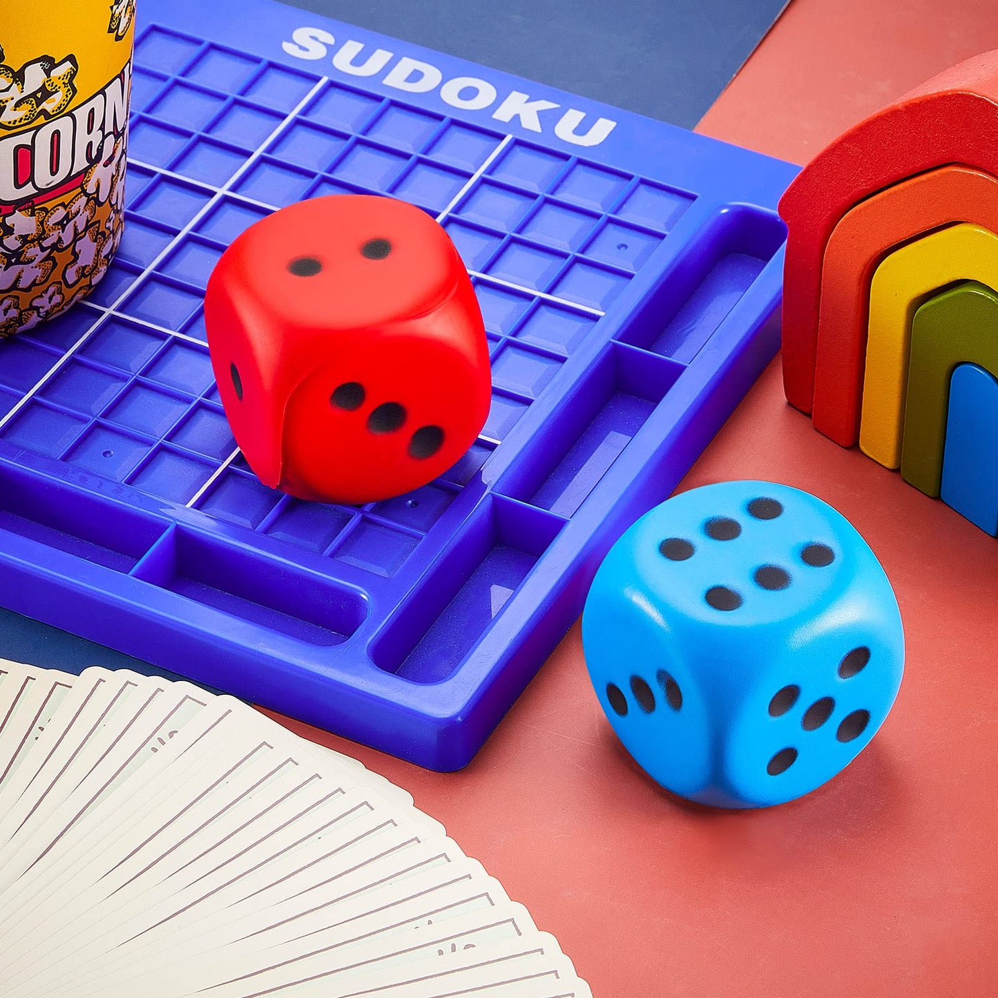 Zomiboo 2 Pcs Large 2.3'' Foam Dice – Giant 6-Sided Dice for Classrooms, Parties, Stress Relief (Red & Blue)