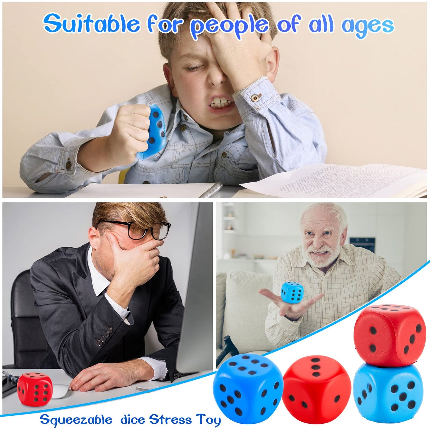 Zomiboo 2 Pcs Large 2.3'' Foam Dice – Giant 6-Sided Dice for Classrooms, Parties, Stress Relief (Red & Blue)