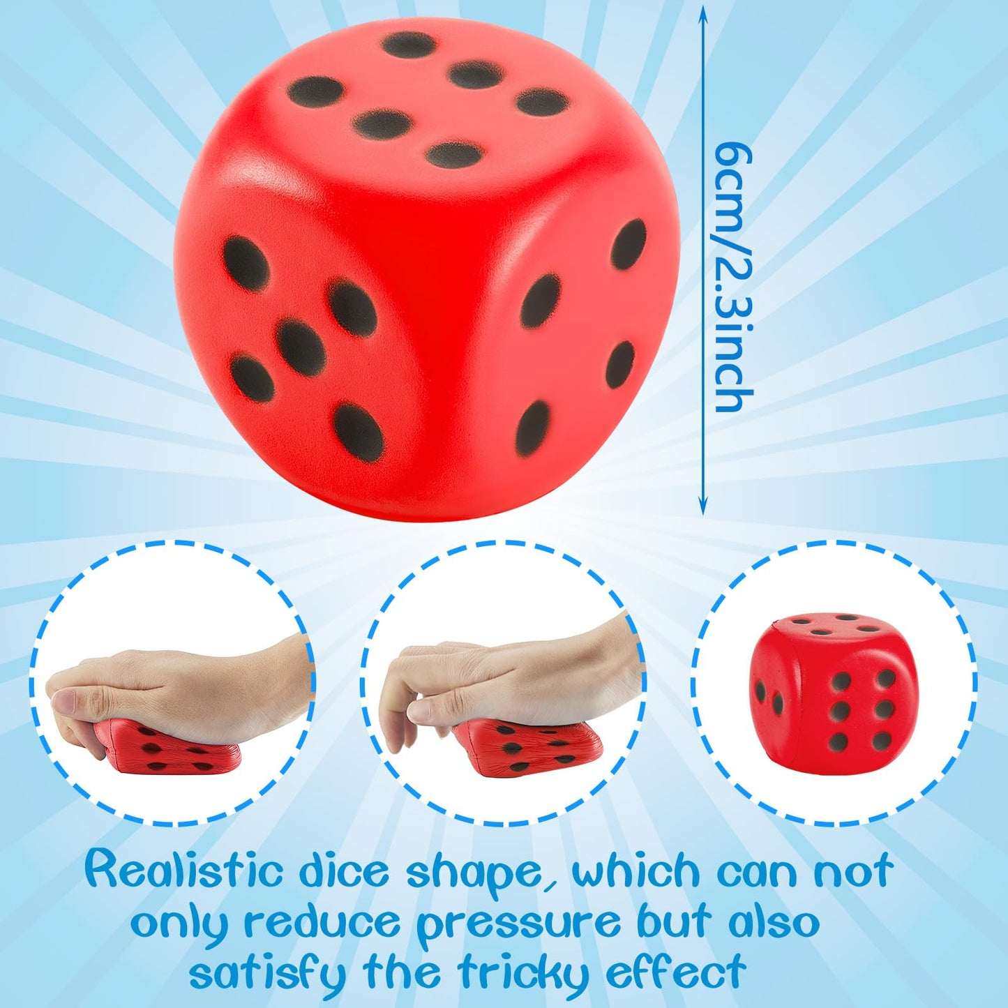 Zomiboo 2 Pcs Large 2.3'' Foam Dice – Giant 6-Sided Dice for Classrooms, Parties, Stress Relief (Red & Blue)