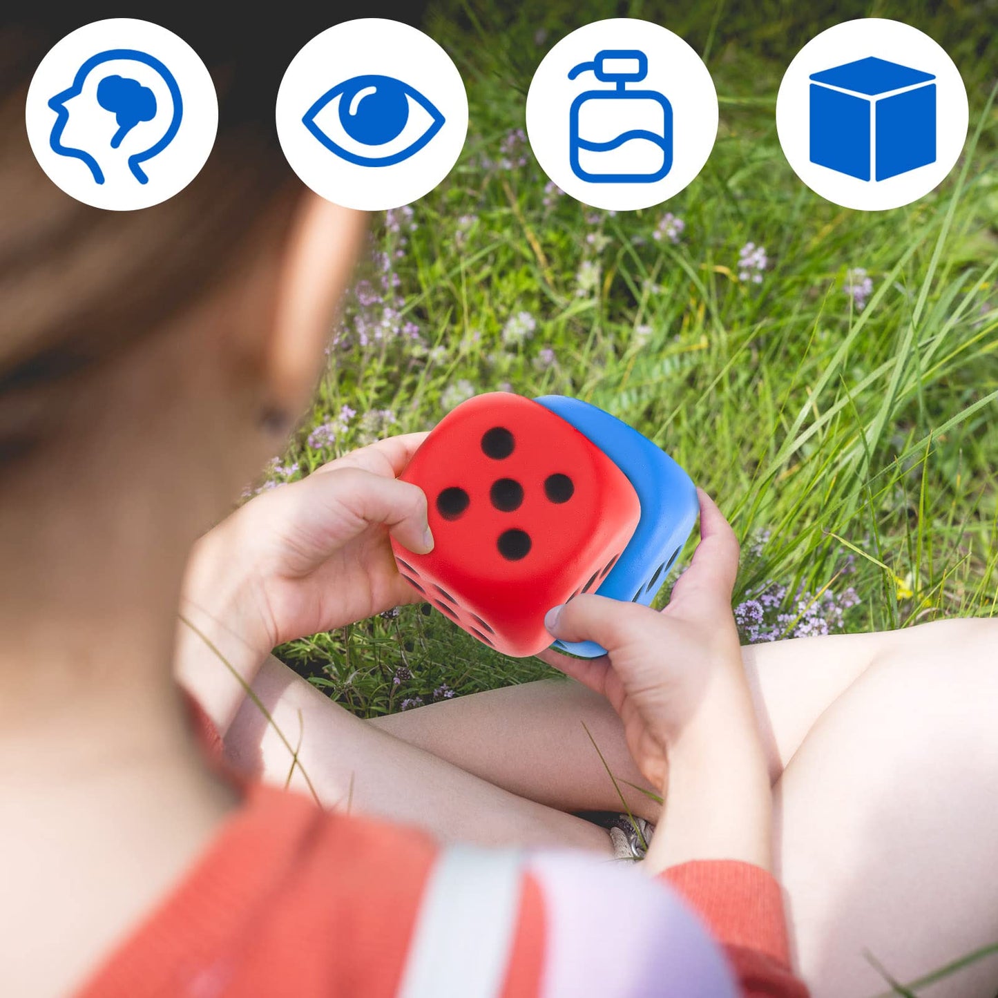 Zomiboo 2 Pcs Large 2.3'' Foam Dice – Giant 6-Sided Dice for Classrooms, Parties, Stress Relief (Red & Blue)