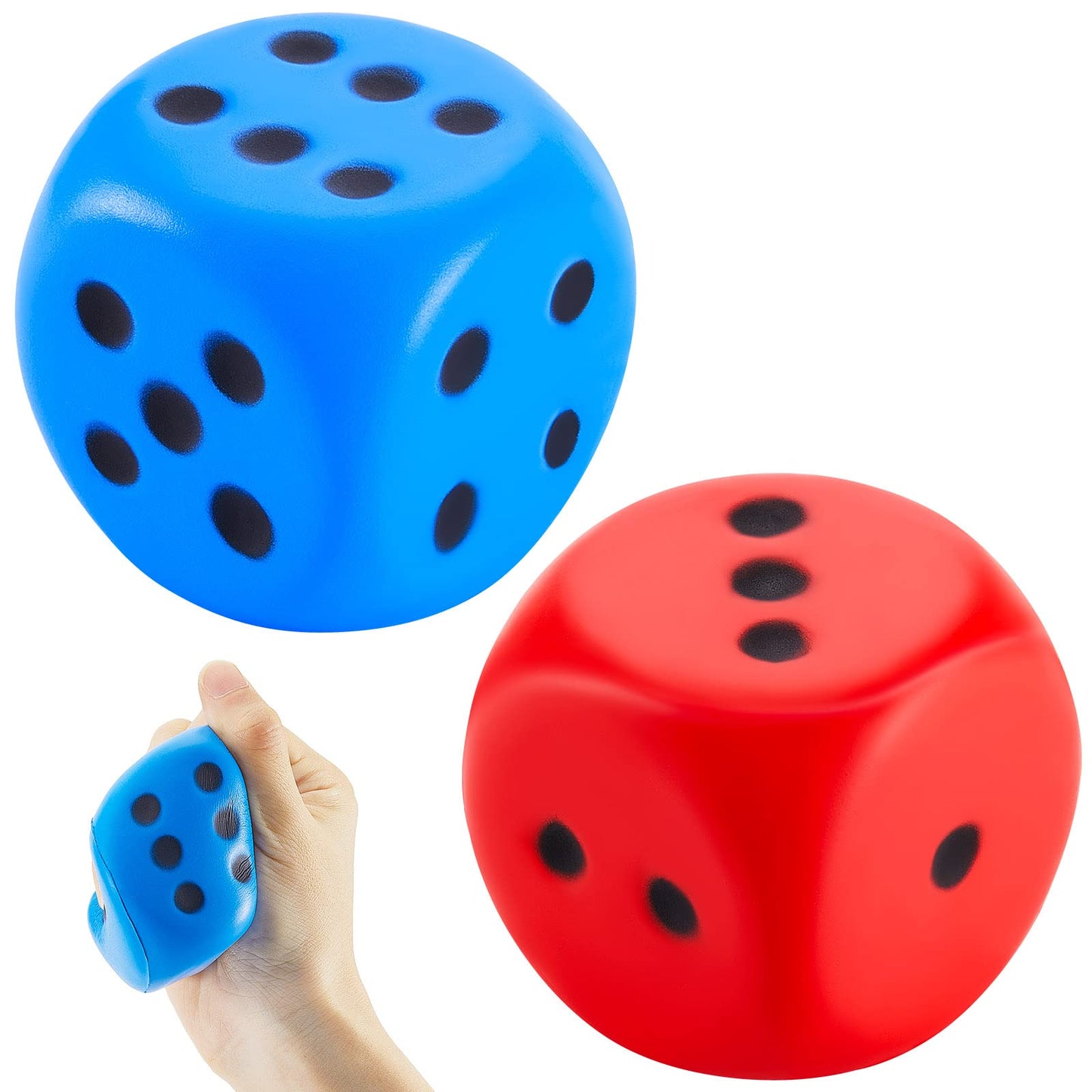 Zomiboo 2 Pcs Large 2.3'' Foam Dice – Giant 6-Sided Dice for Classrooms, Parties, Stress Relief (Red & Blue)