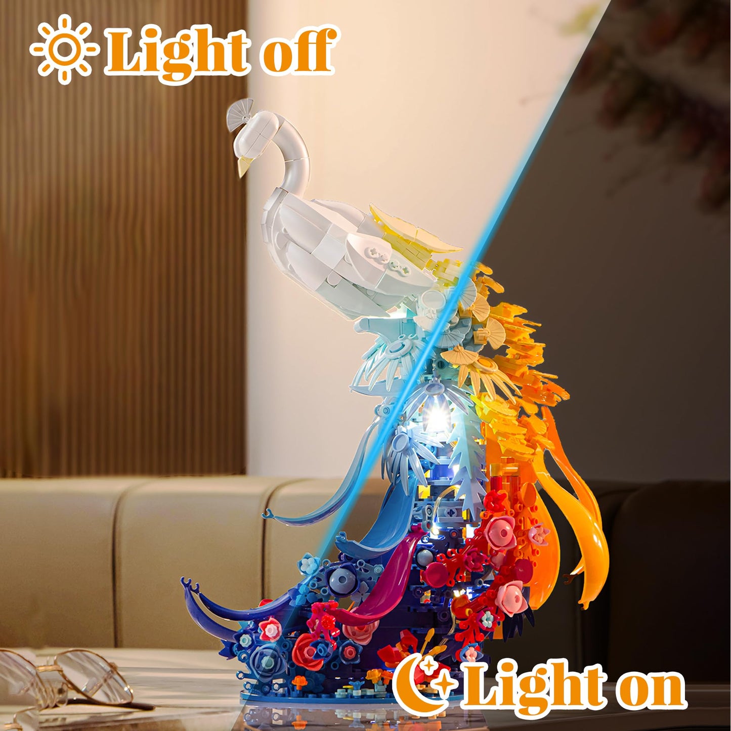 ZONECYTD Peacock Building Set with Floral Base and LED Lights – 1000+ ABS Bricks for Home Decor