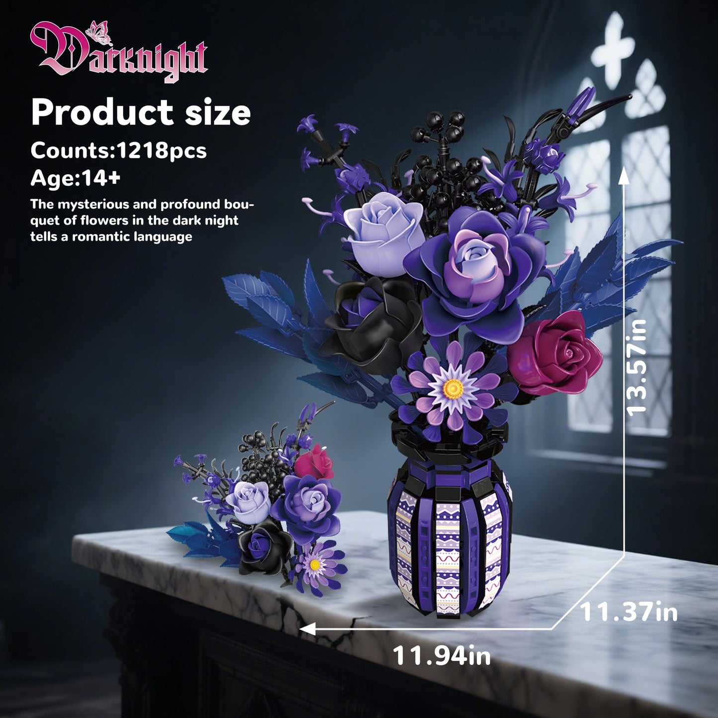 ZONECYTD Purple Gothic Rose Bouquet Building Set – LEGO Botanical Compatible, Home Office Decor