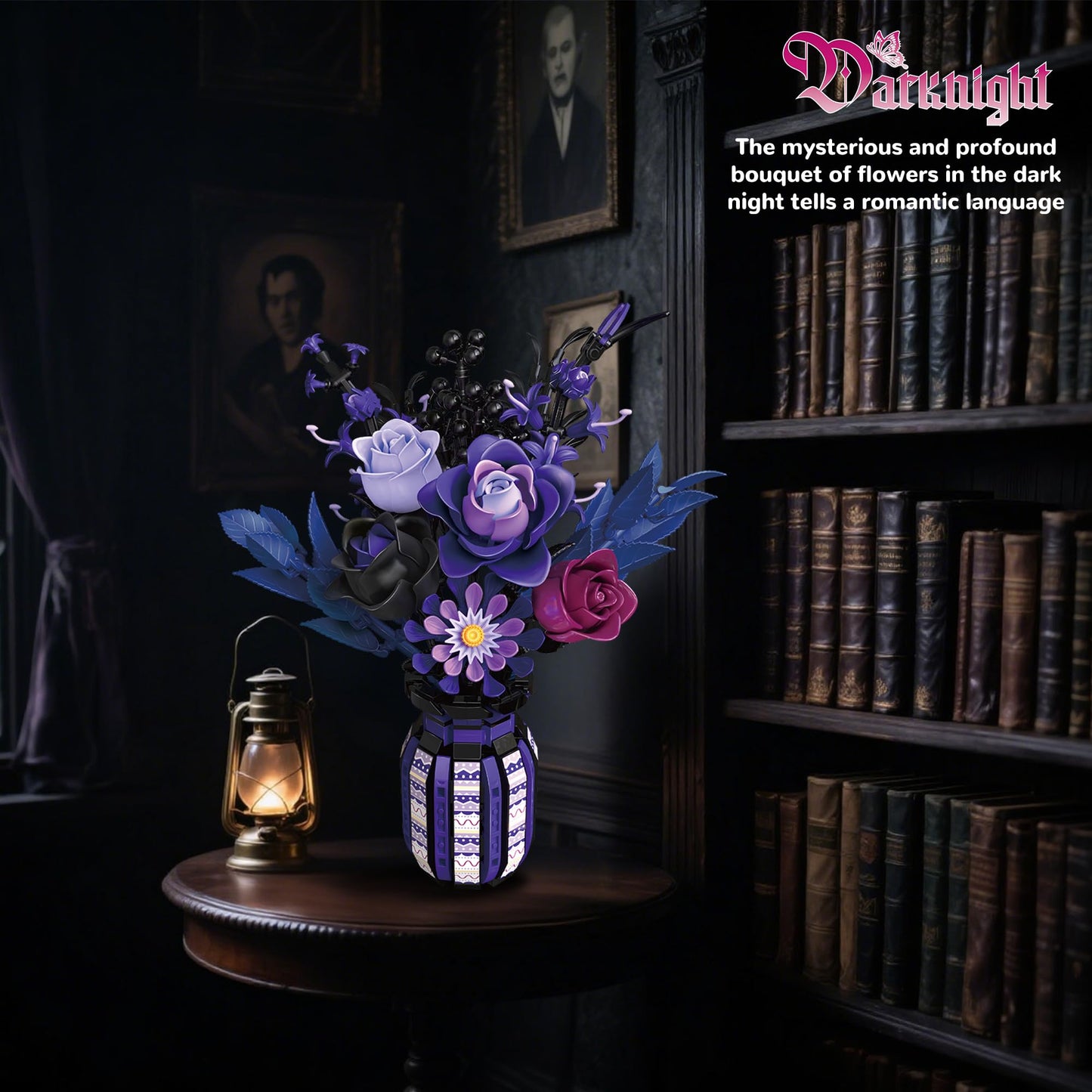 ZONECYTD Purple Gothic Rose Bouquet Building Set – LEGO Botanical Compatible, Home Office Decor
