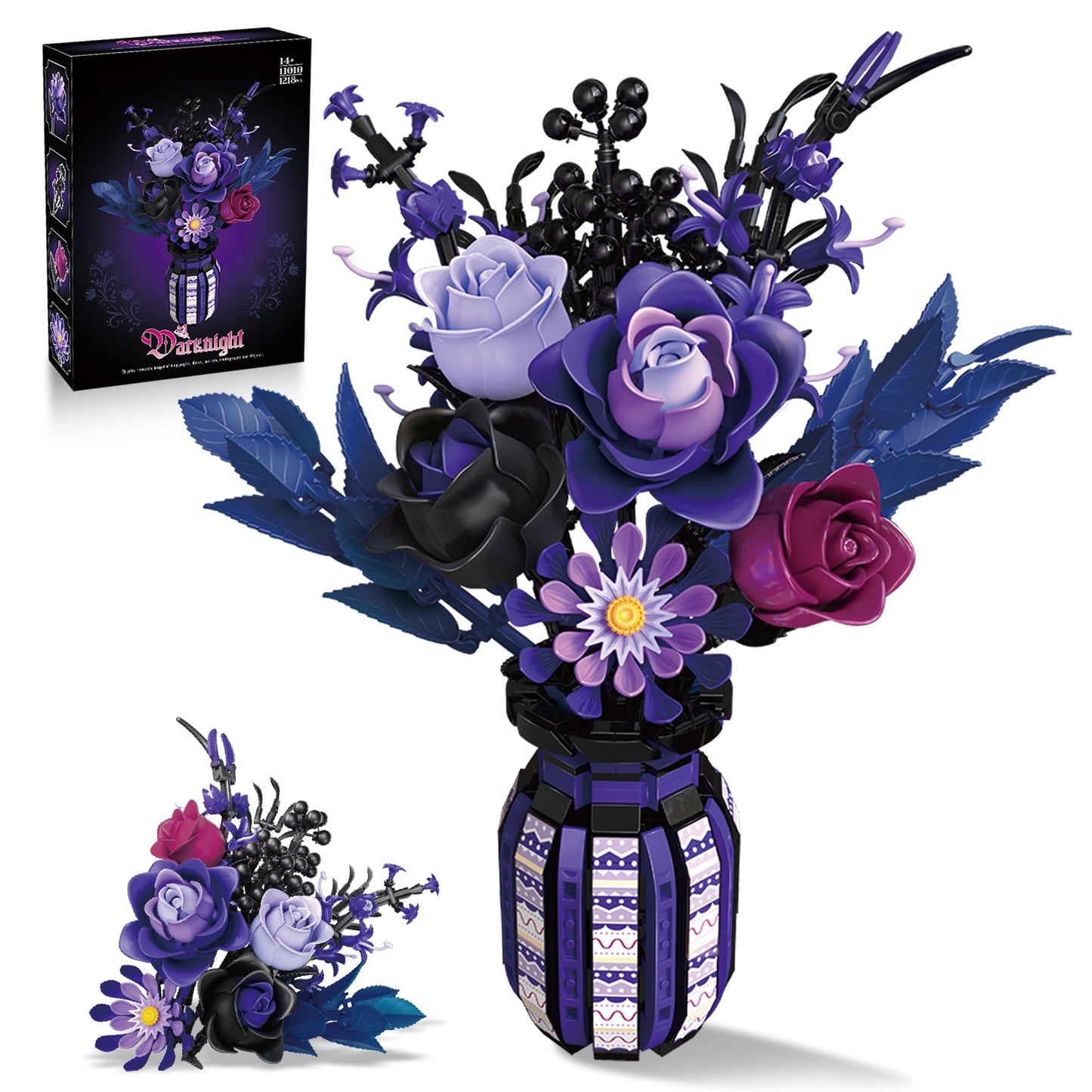 ZONECYTD Purple Gothic Rose Bouquet Building Set – LEGO Botanical Compatible, Home Office Decor