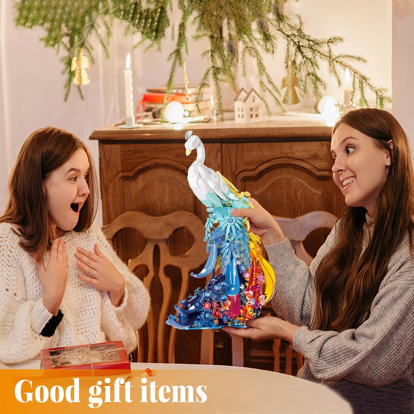 ZONECYTD Peacock Building Set with Floral Base and LED Lights – 1000+ ABS Bricks for Home Decor