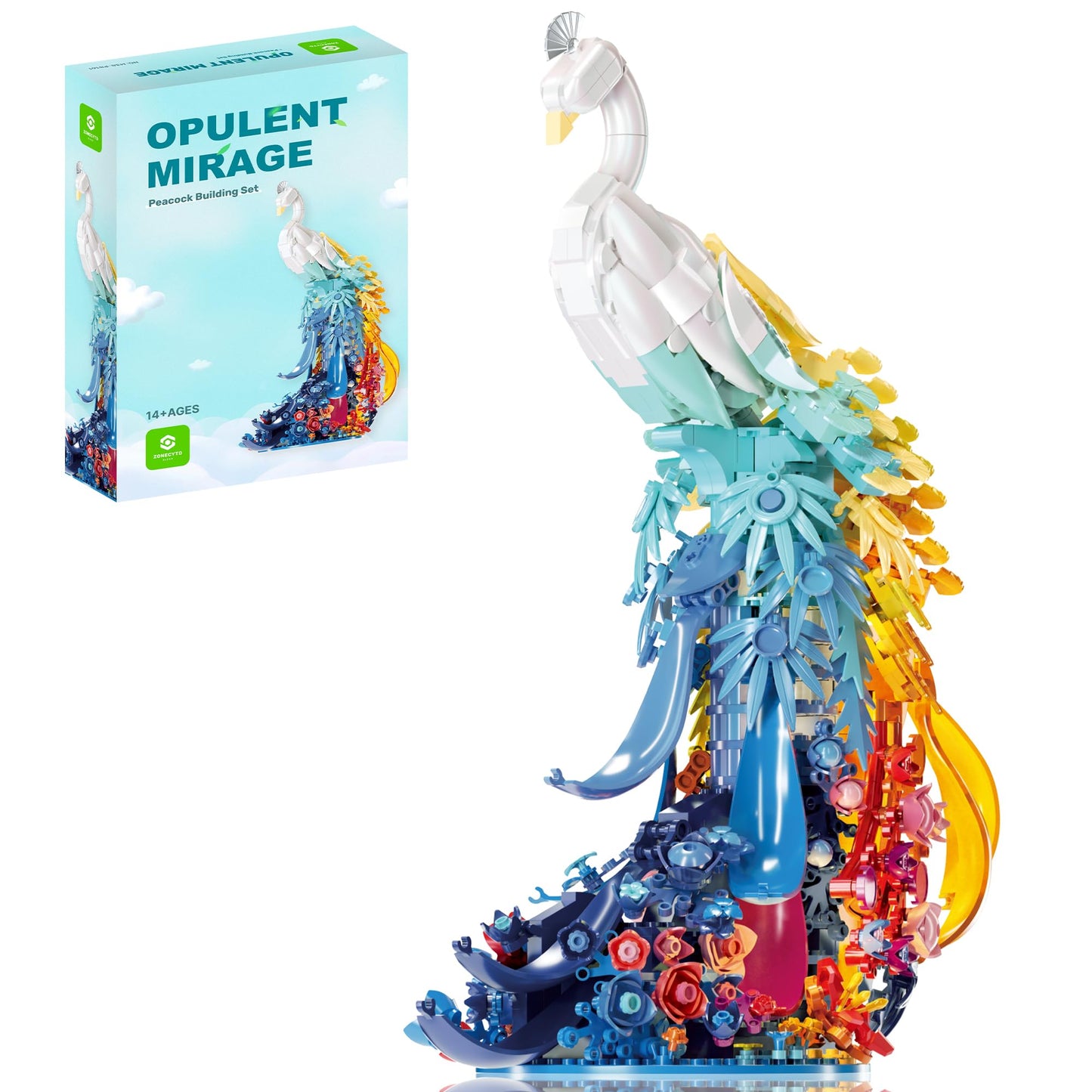 ZONECYTD Peacock Building Set with Floral Base and LED Lights – 1000+ ABS Bricks for Home Decor