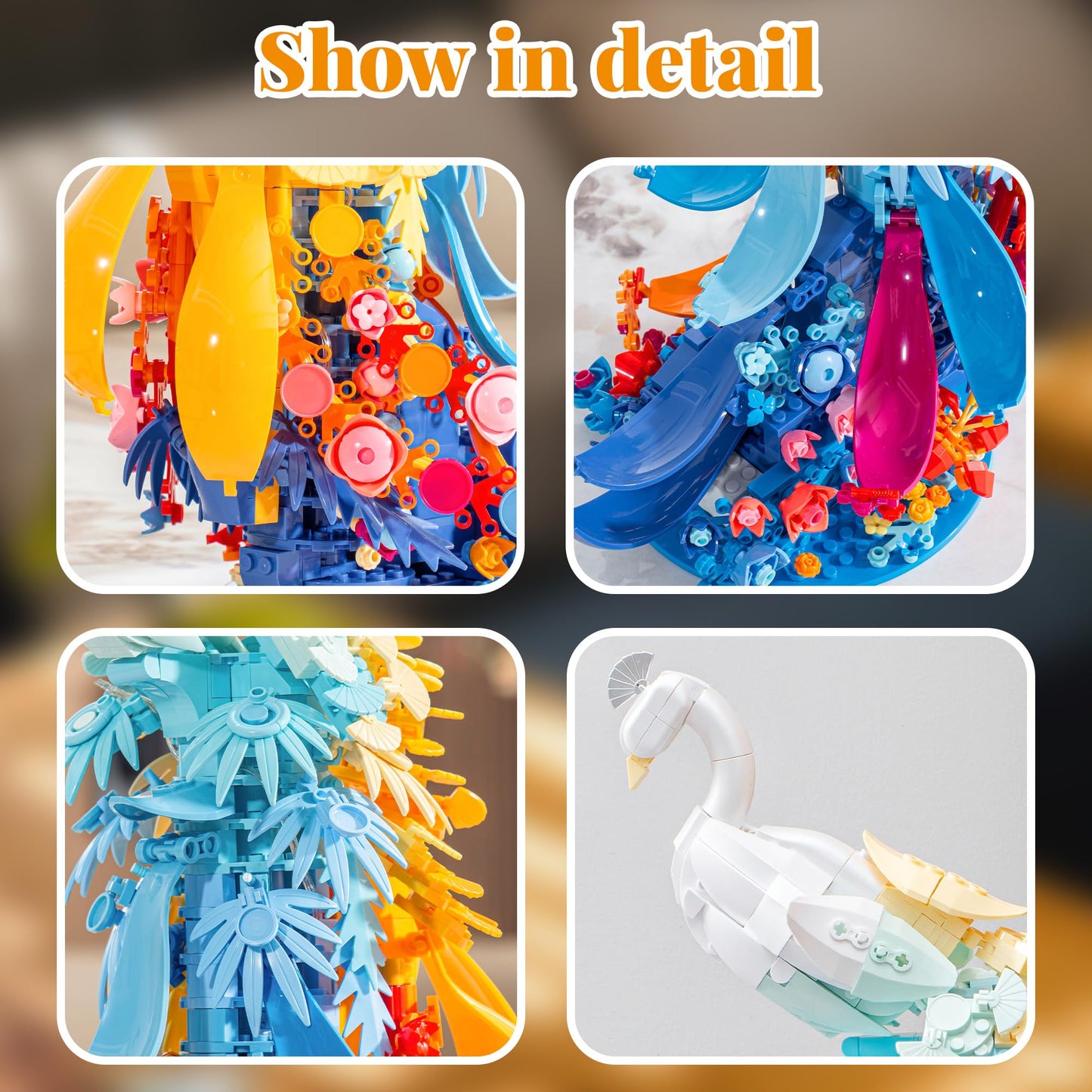 ZONECYTD Peacock Building Set with Floral Base and LED Lights – 1000+ ABS Bricks for Home Decor