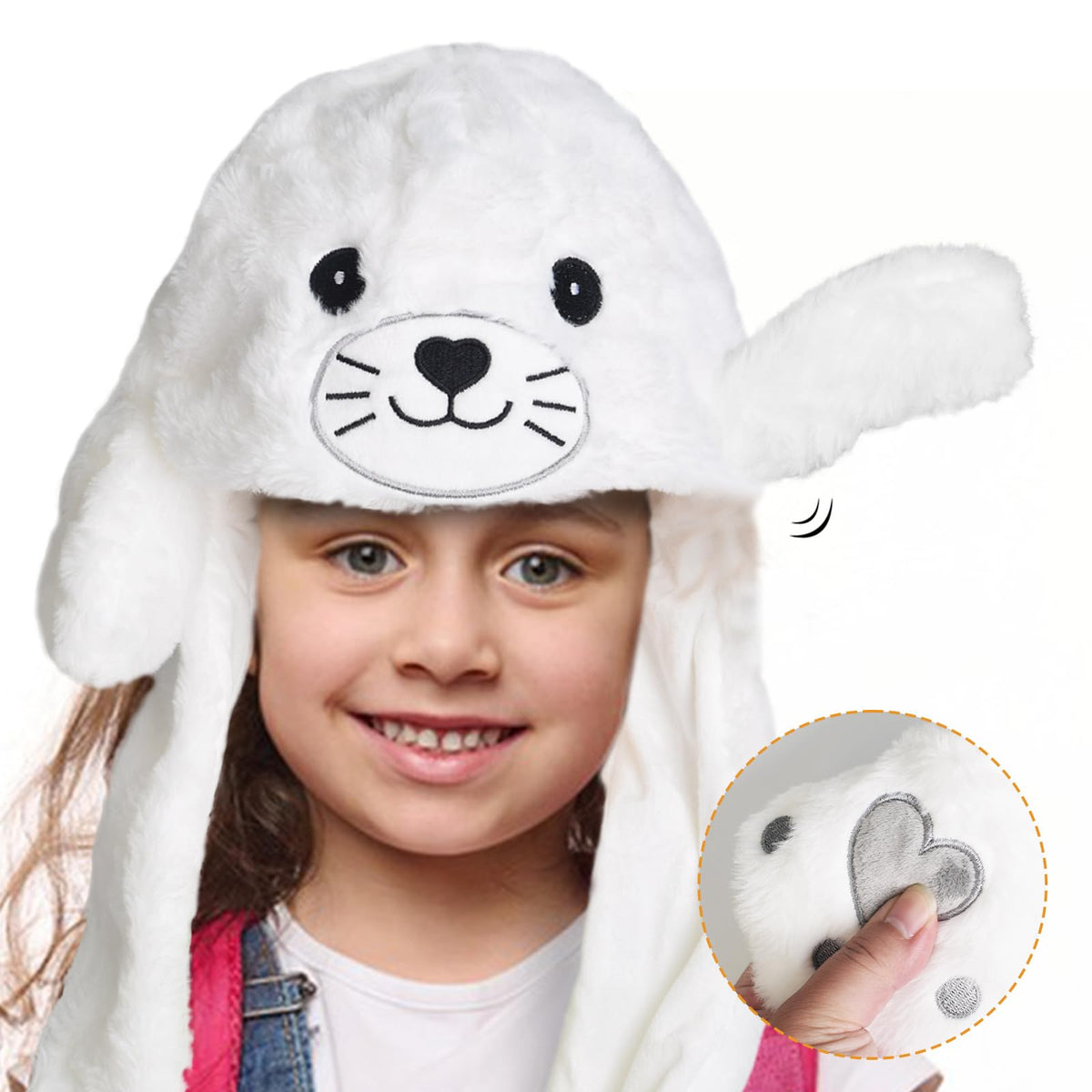 ZONESTA Plush Ear Moving Hat | Cute Fluffy Seal Hat for Kids & Adults