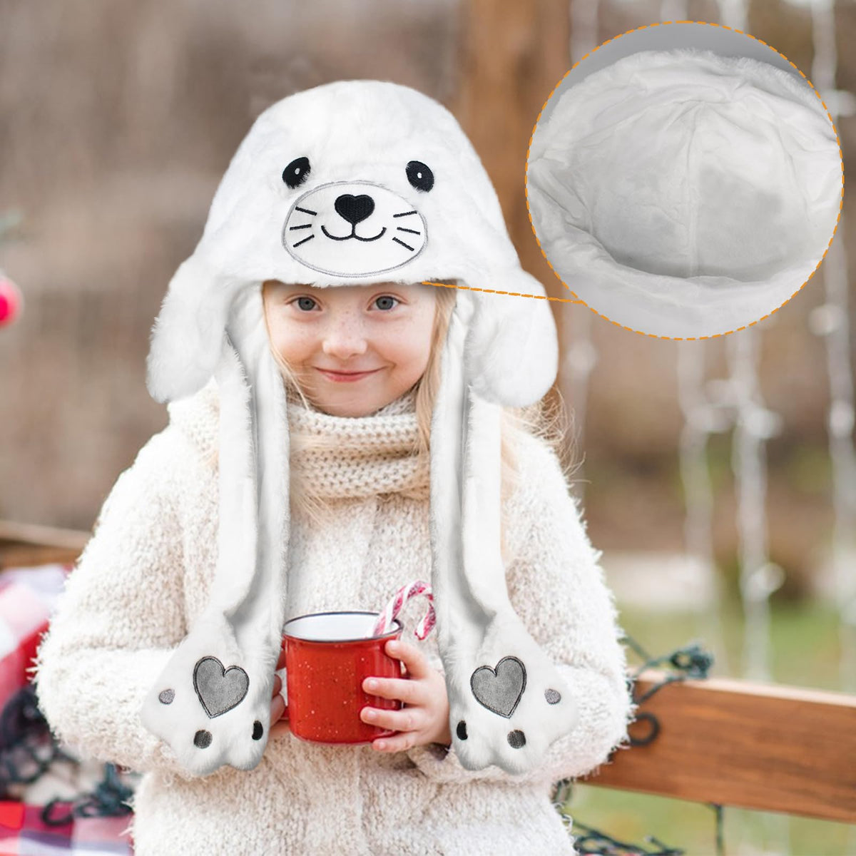 ZONESTA Plush Ear Moving Hat | Cute Fluffy Seal Hat for Kids & Adults