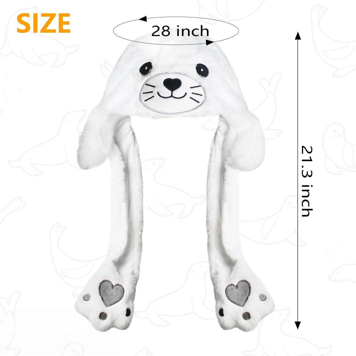 ZONESTA Plush Ear Moving Hat | Cute Fluffy Seal Hat for Kids & Adults