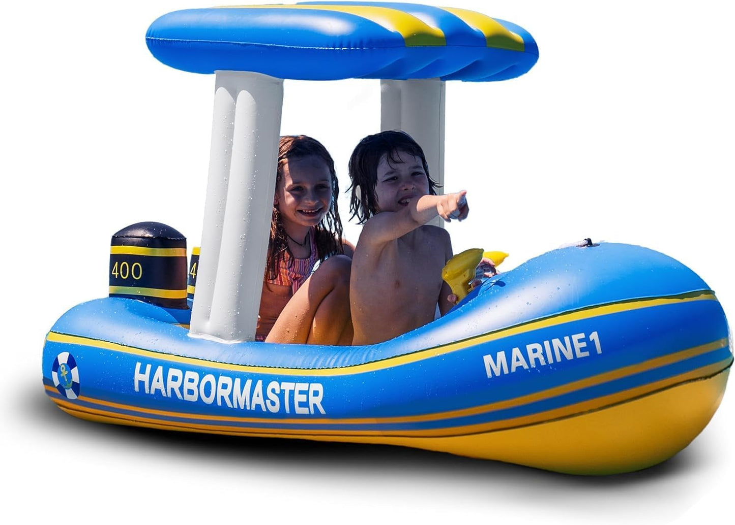Zone Tech Harbor Master Inflatable Patrol Boat – Pool Float Ride-on with Water Squirter