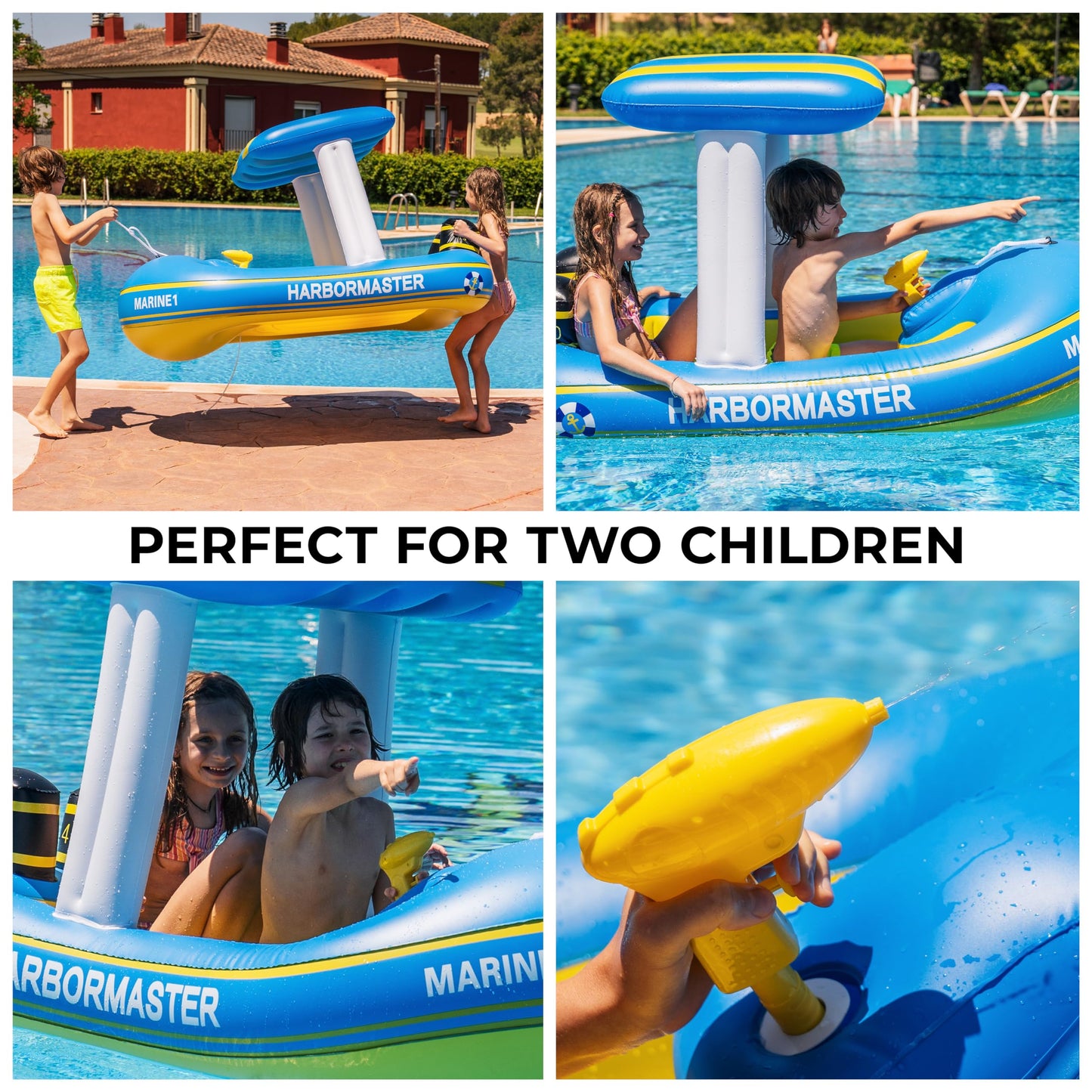 Zone Tech Harbor Master Inflatable Patrol Boat – Pool Float Ride-on with Water Squirter
