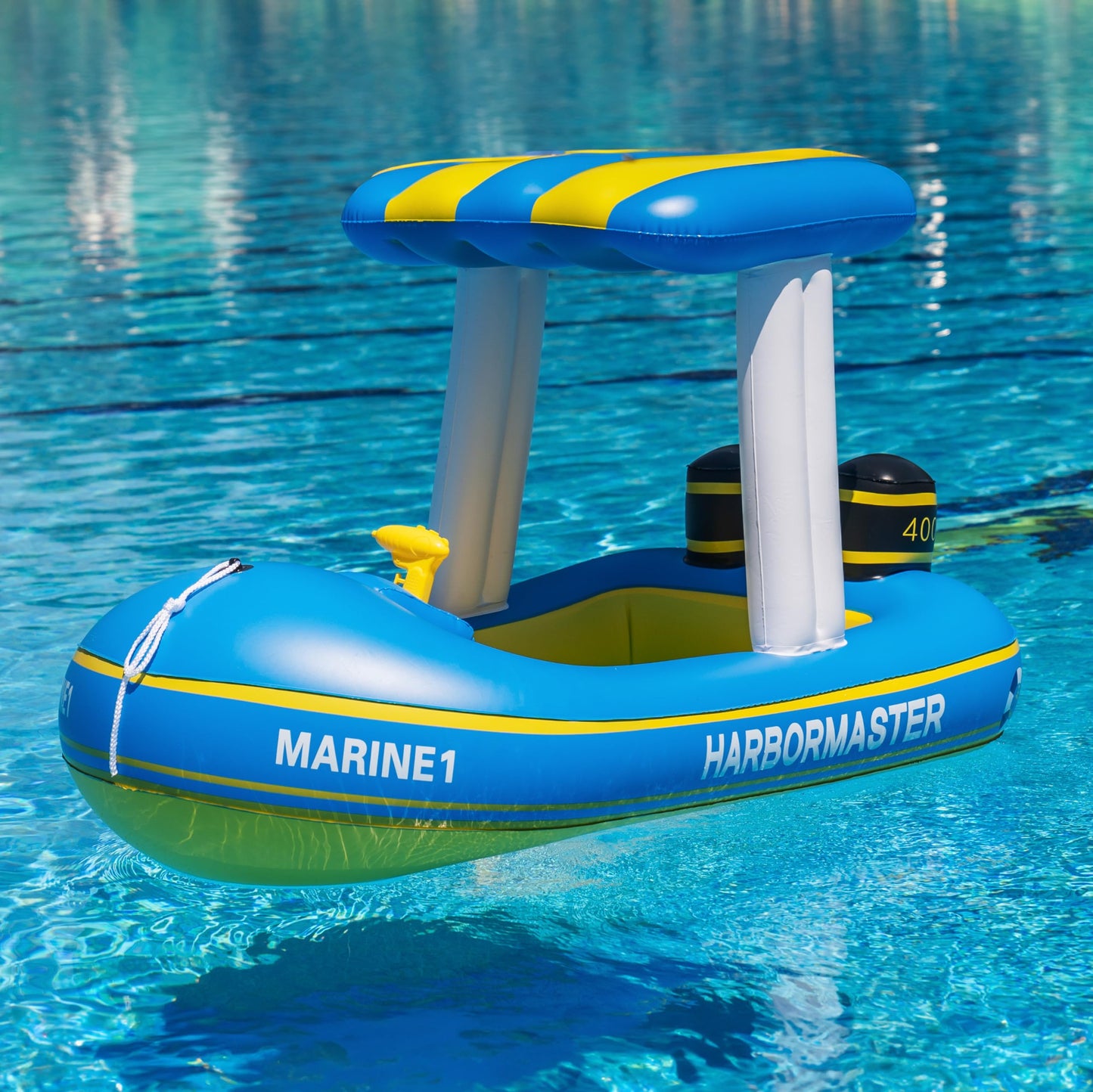 Zone Tech Harbor Master Inflatable Patrol Boat – Pool Float Ride-on with Water Squirter