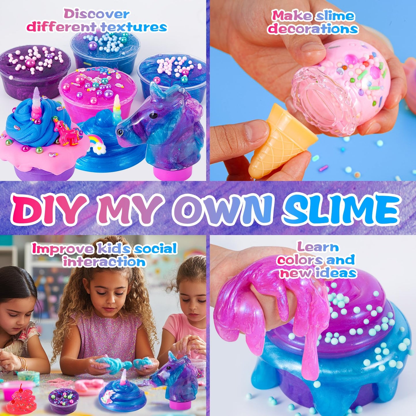 ZOnFRTO Mini Unicorn Slime Kit — Glimmer Crunchy, Butter & Galaxy Slimes for Kids 6-12