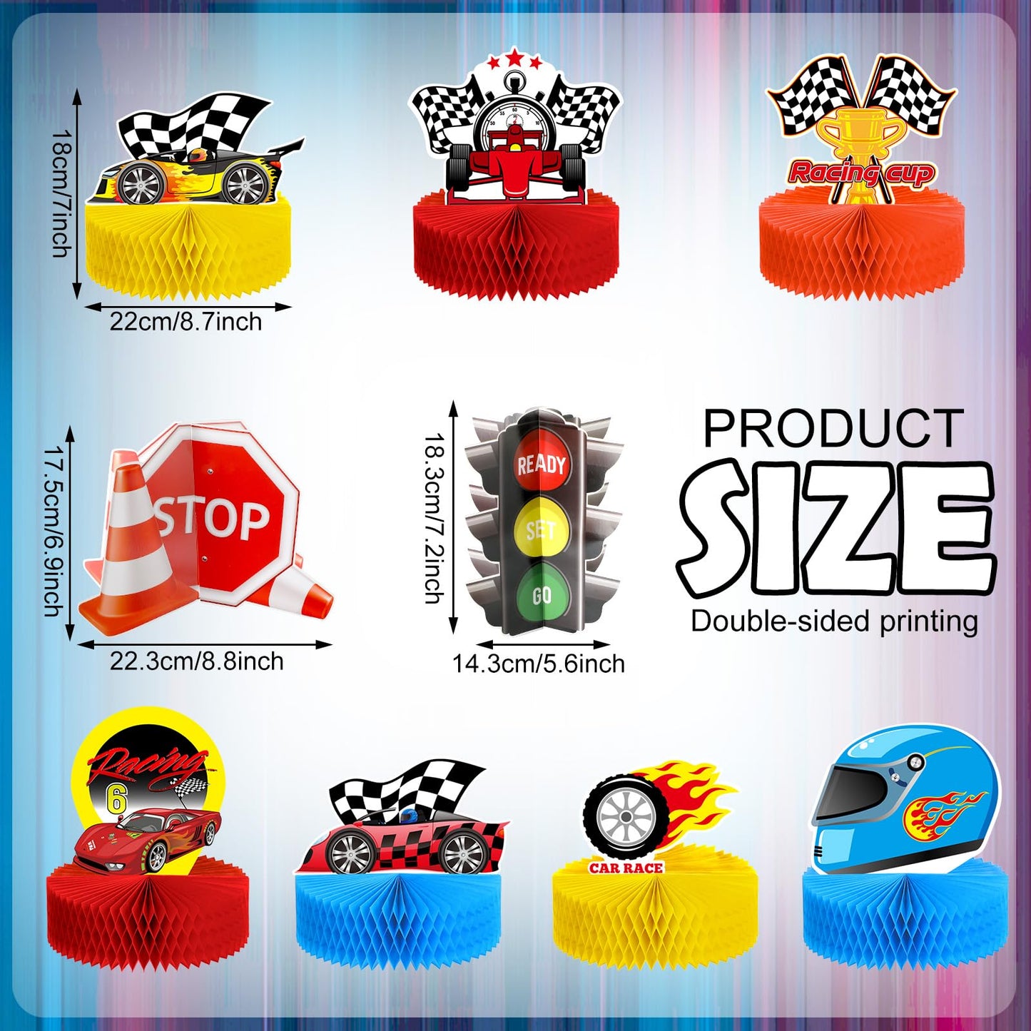 Zonon 9-Piece Race Car Party Decorations | Honeycomb Centerpieces & Let's Go Racing Theme