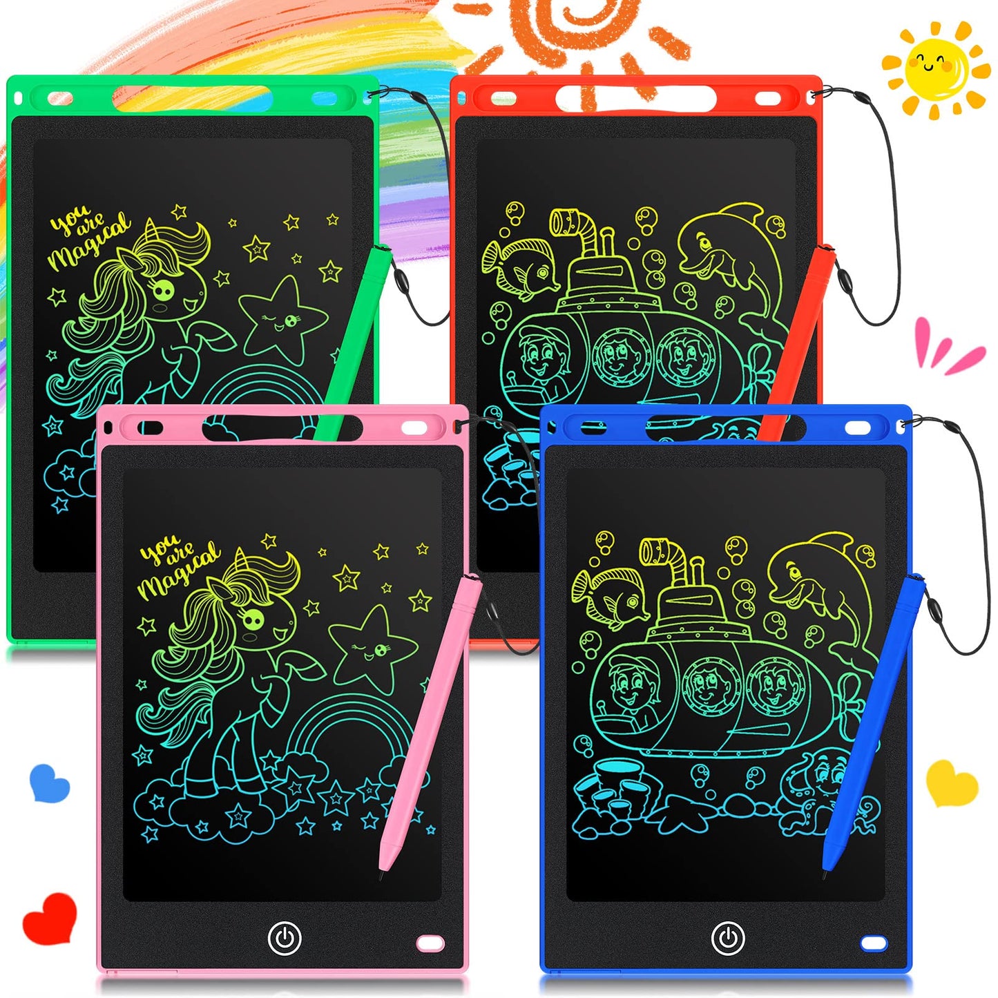 Zonon 4 Pcs LCD Writing Tablet 8.5 Inch – Doodle Board, Reusable Colorful Screen