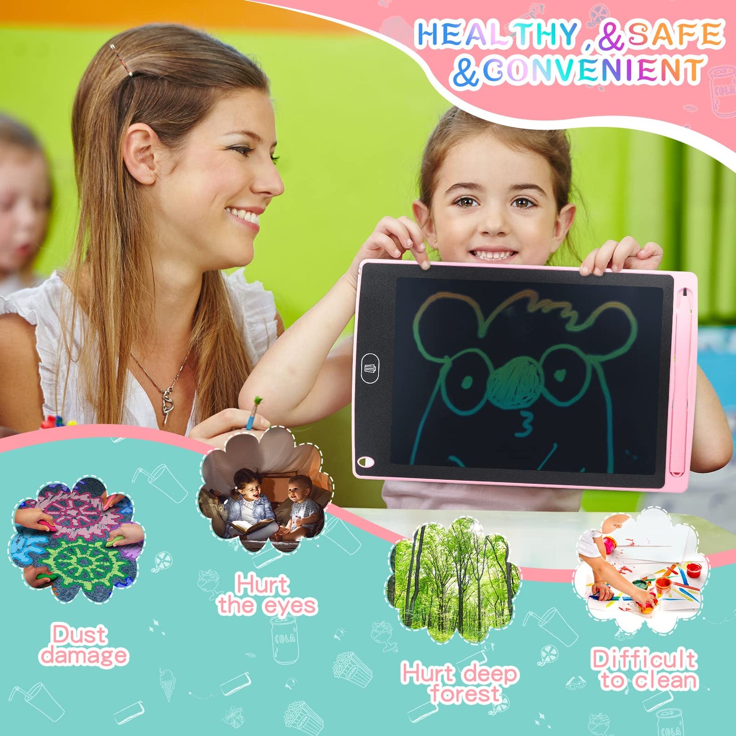 Zonon 4 Pcs LCD Writing Tablet 8.5 Inch – Doodle Board, Reusable Colorful Screen