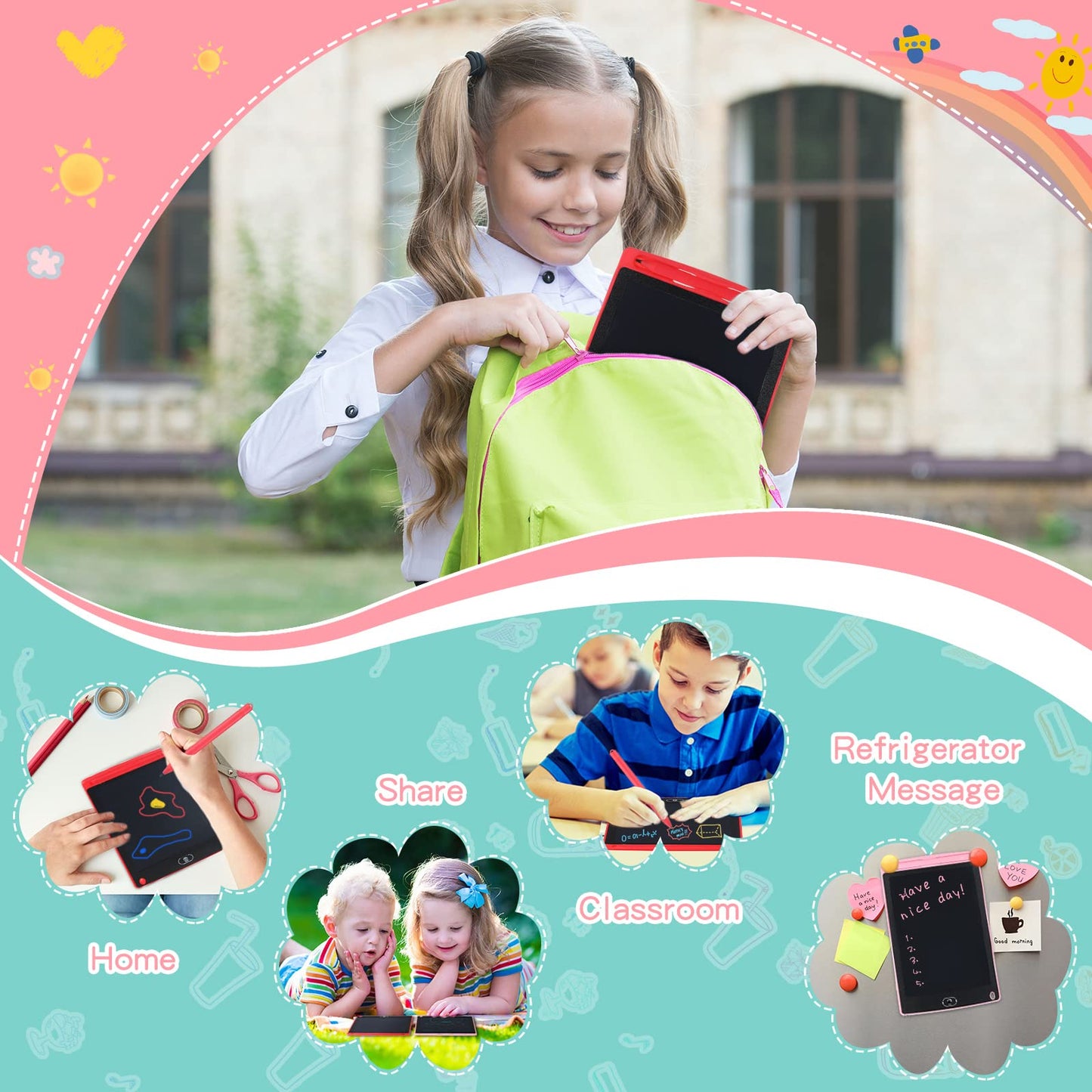 Zonon 4 Pcs LCD Writing Tablet 8.5 Inch – Doodle Board, Reusable Colorful Screen